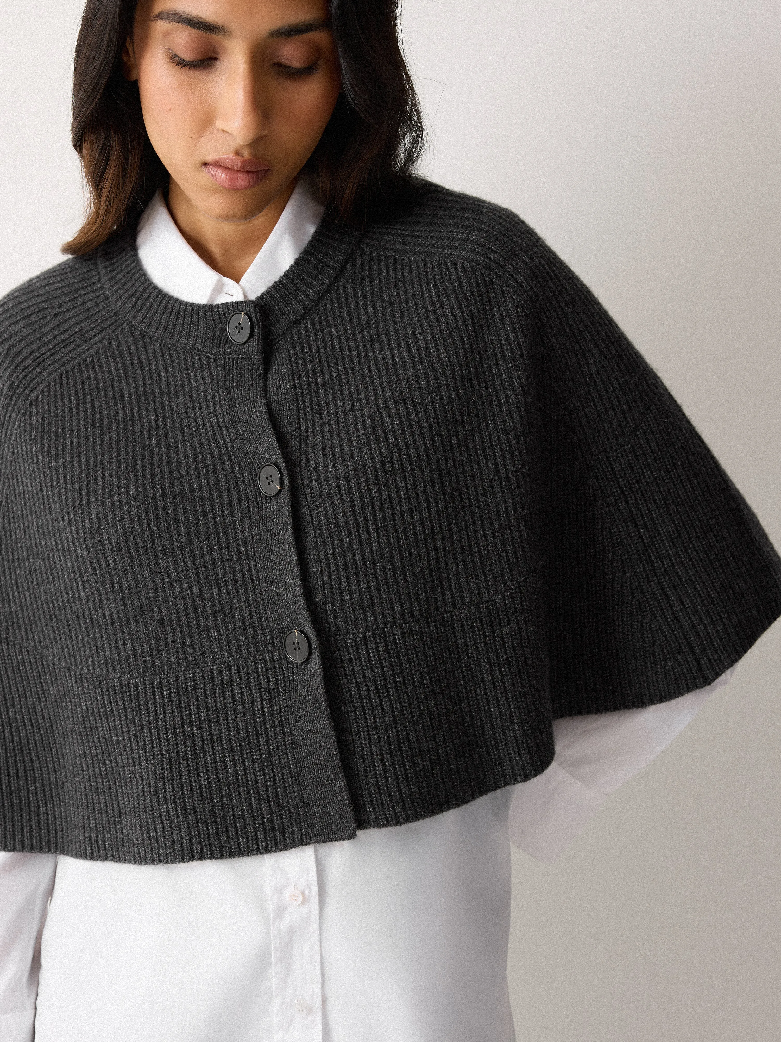 Wool Cashmere Blend Cape | Charcoal sold by Jigsaw