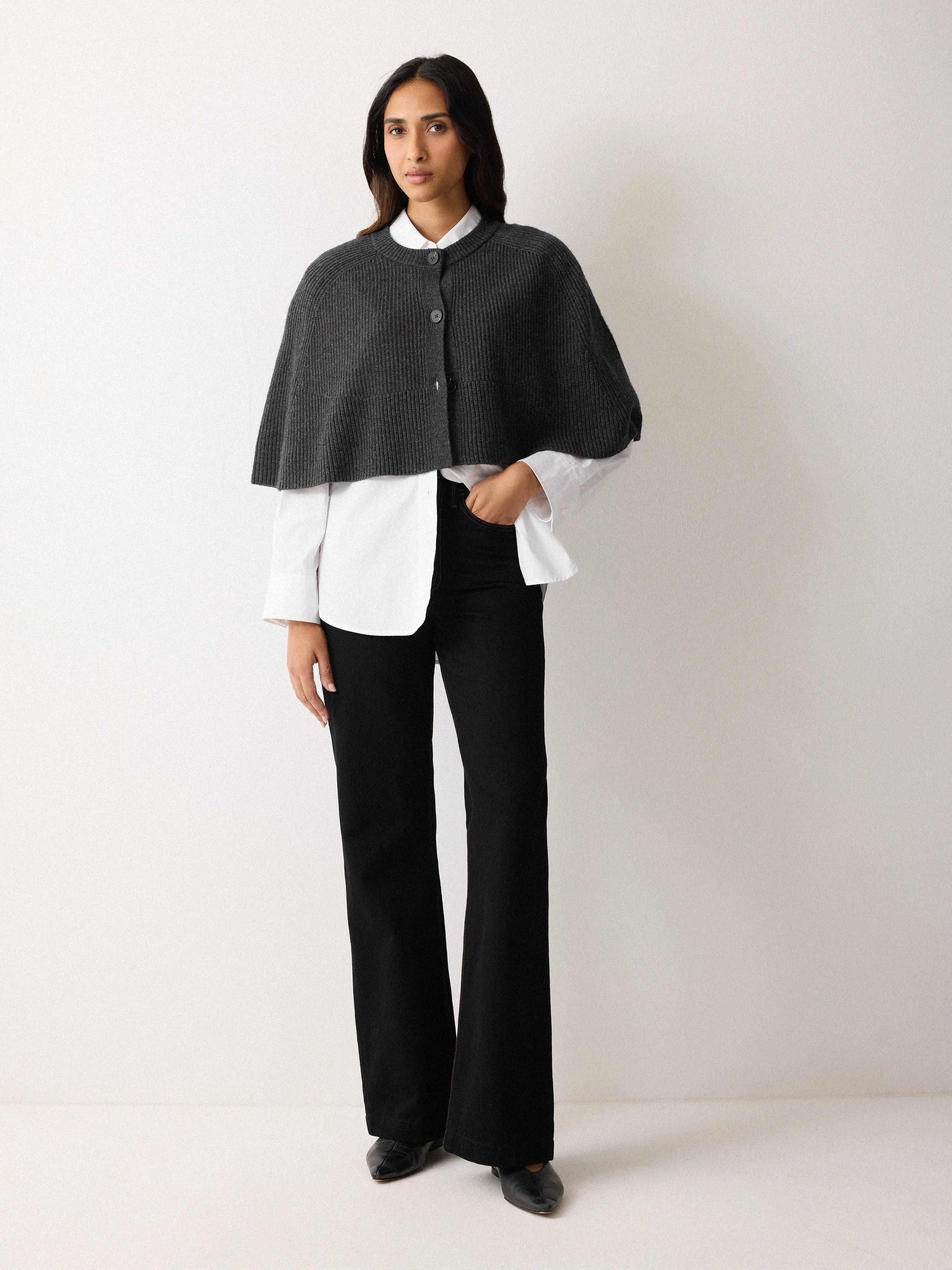 Wool Cashmere Blend Cape | Charcoal sold by Jigsaw product image thumbnail 5
