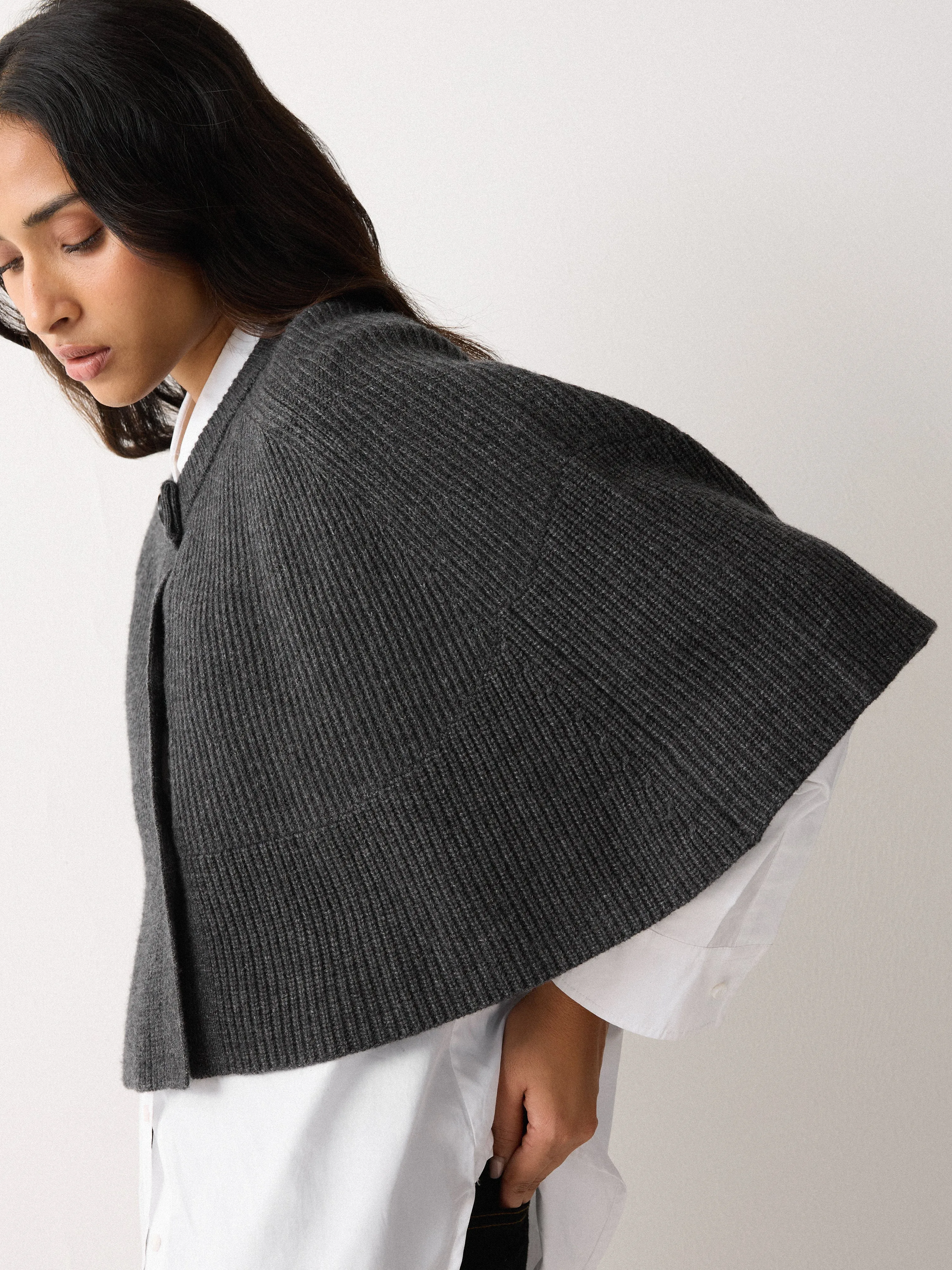Wool Cashmere Blend Cape | Charcoal sold by Jigsaw product image thumbnail 2