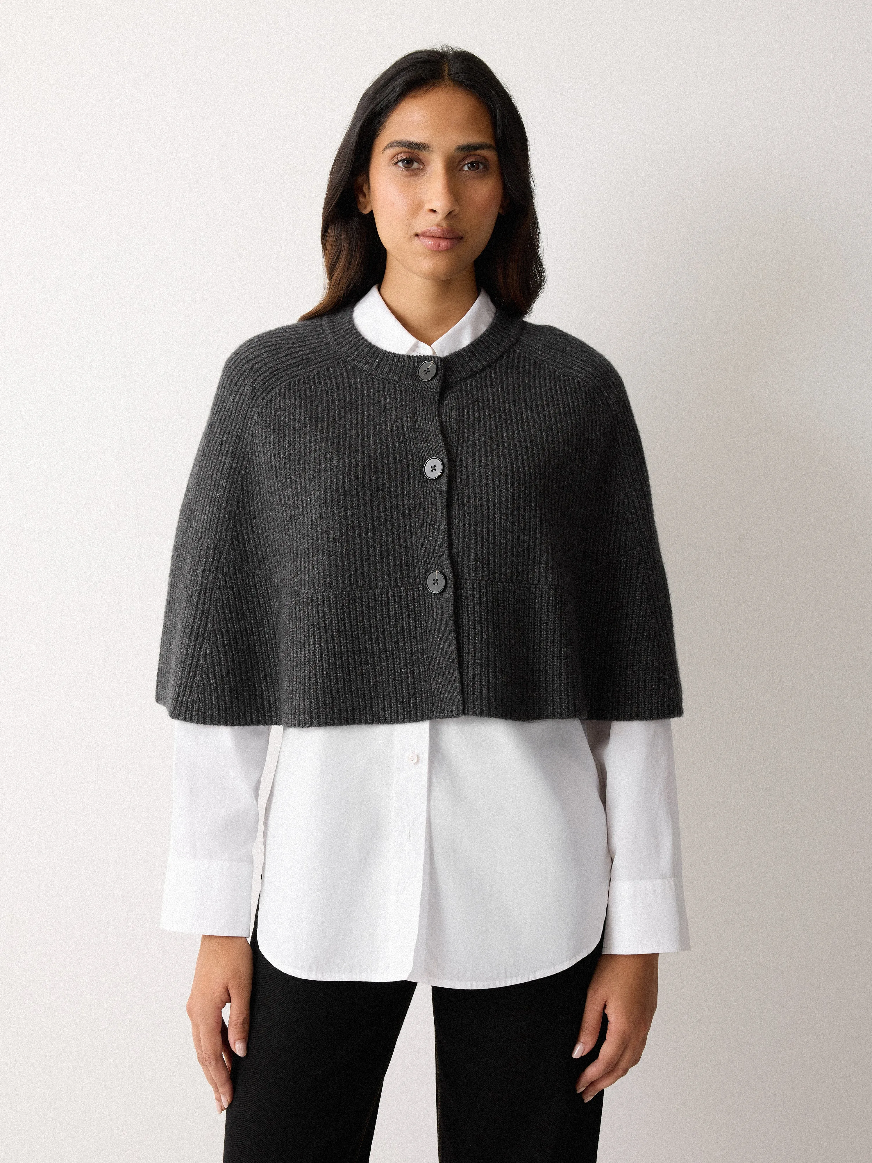 Wool Cashmere Blend Cape | Charcoal sold by Jigsaw product image thumbnail 3
