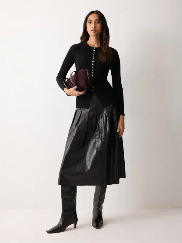 Leather Textured Midi Skirt | Black sold by Jigsaw