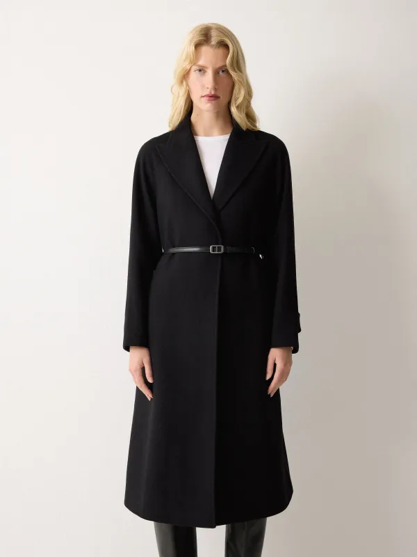 Wool Twill Belted Raglan Coat | Black sold by Jigsaw