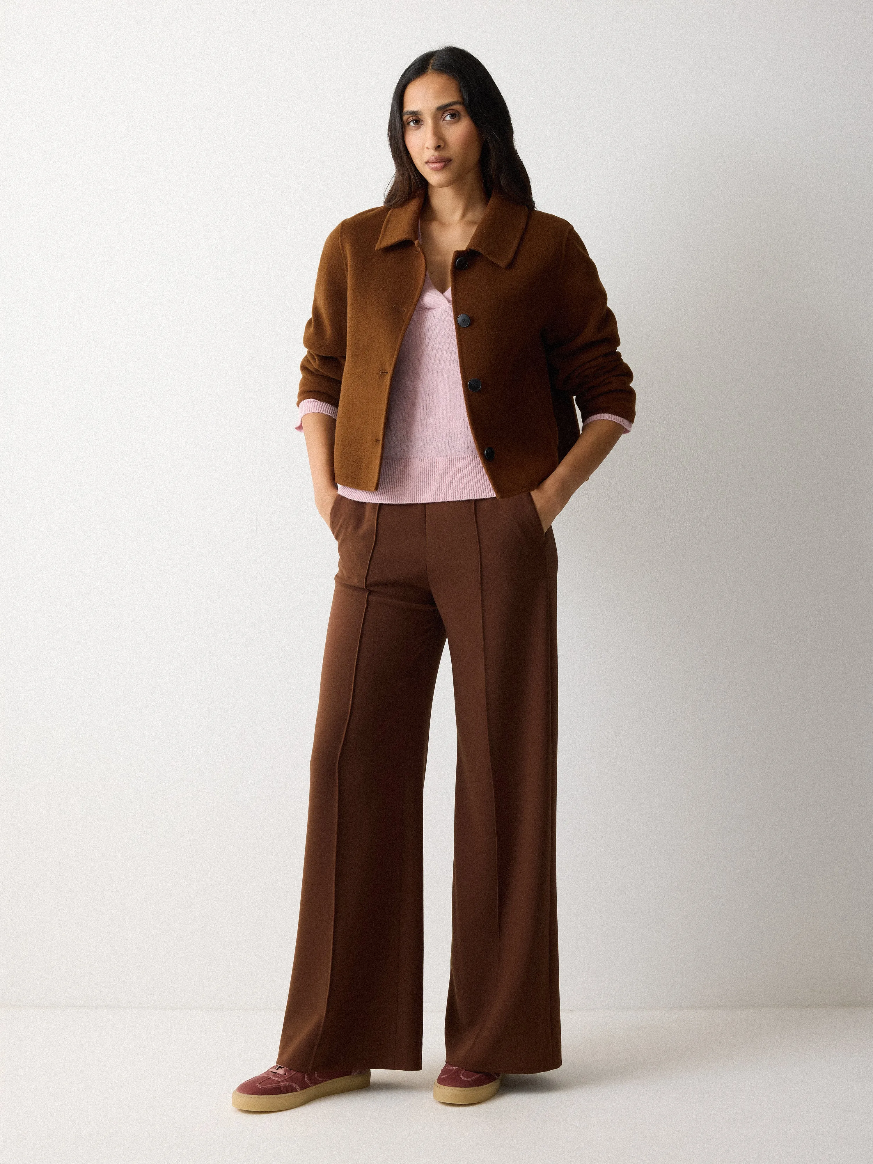 Modern Crepe Wide Leg Trouser | Brown sold by Jigsaw
