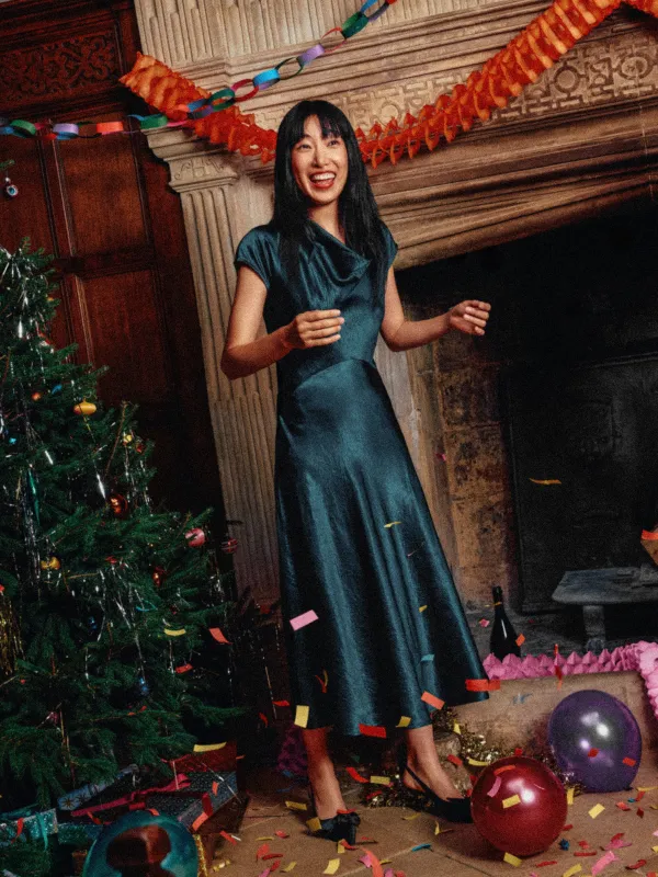 Textured Cowl Neck Dress | Green sold by Jigsaw