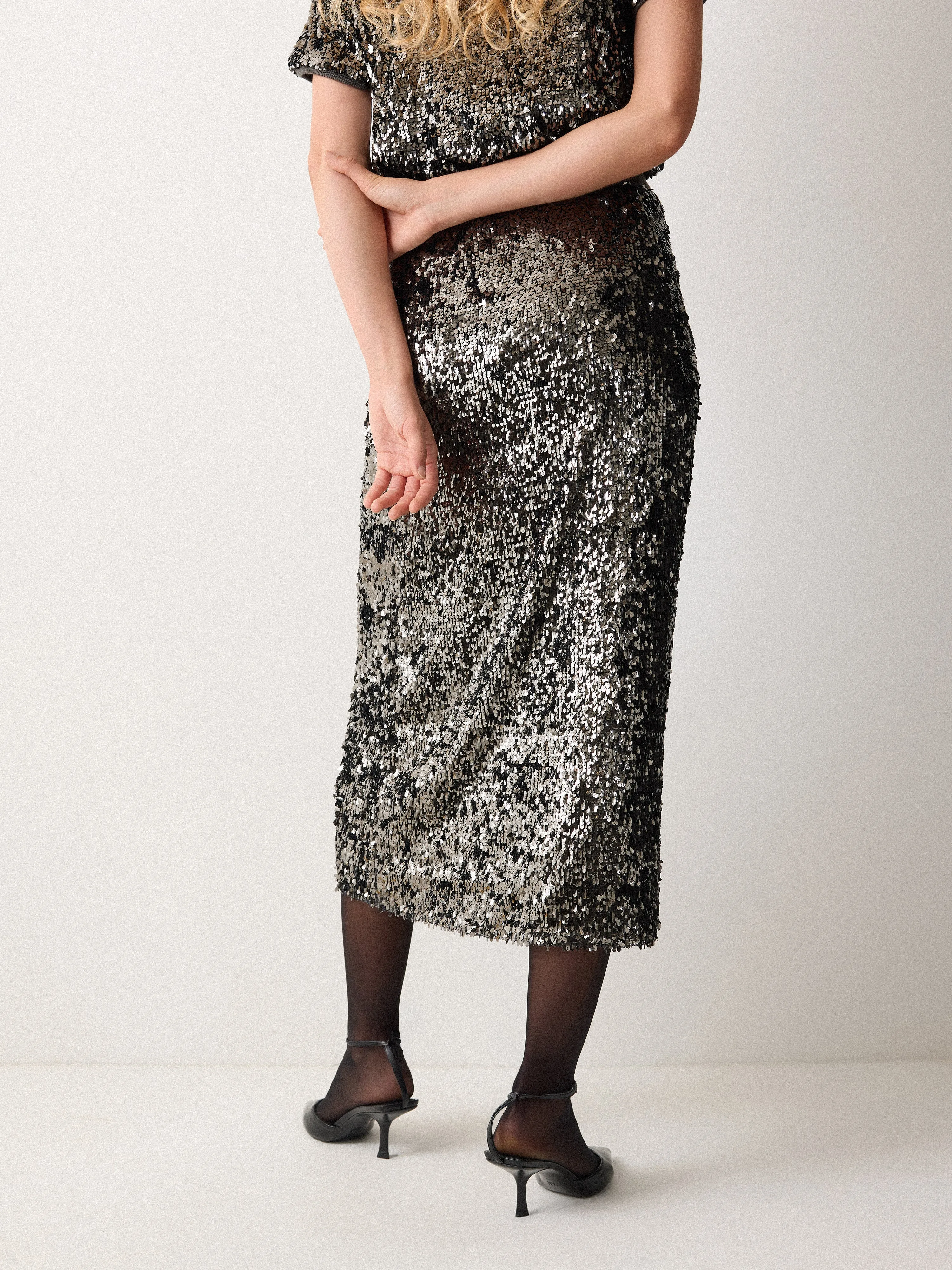 Metallic Sequin Skirt | Da | Dark Silver sold by Jigsaw product image thumbnail 4
