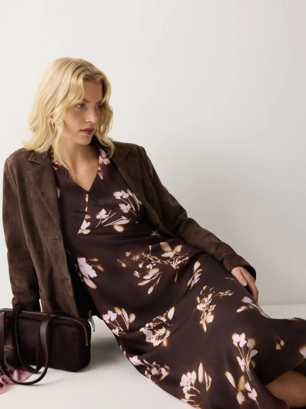 Spray Floral Satin Bias Dress | Purple sold by Jigsaw