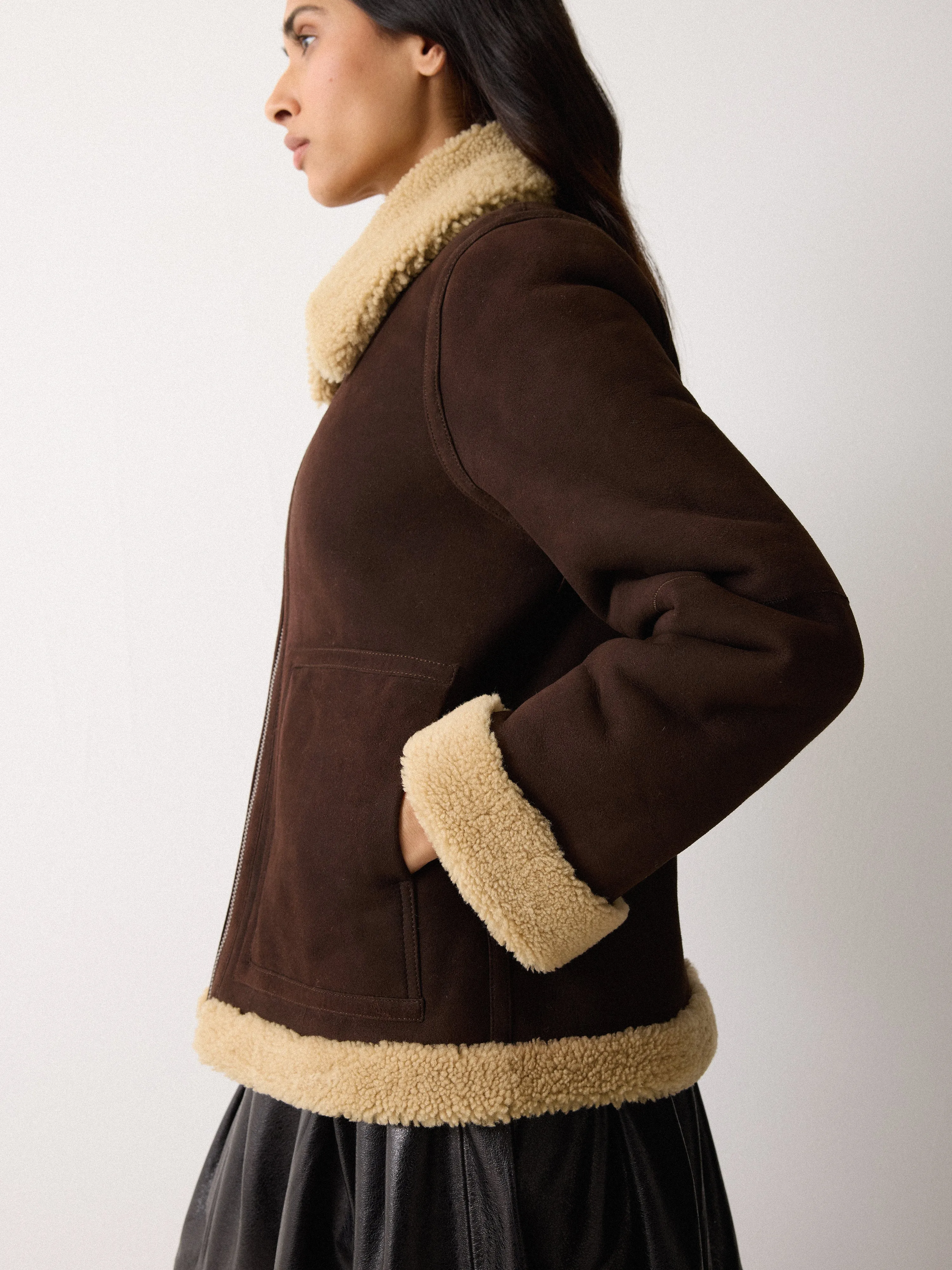 Italian Merino Shearling Coat | Brown sold by Jigsaw product image thumbnail 2