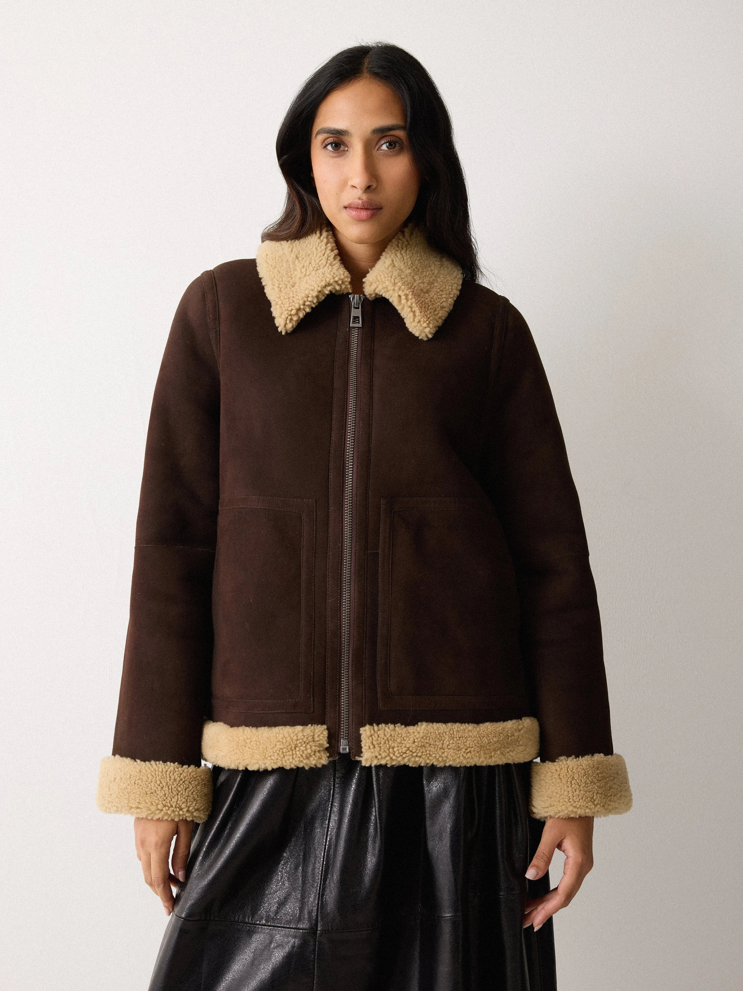 Italian Merino Shearling Coat | Brown sold by Jigsaw product image thumbnail 5