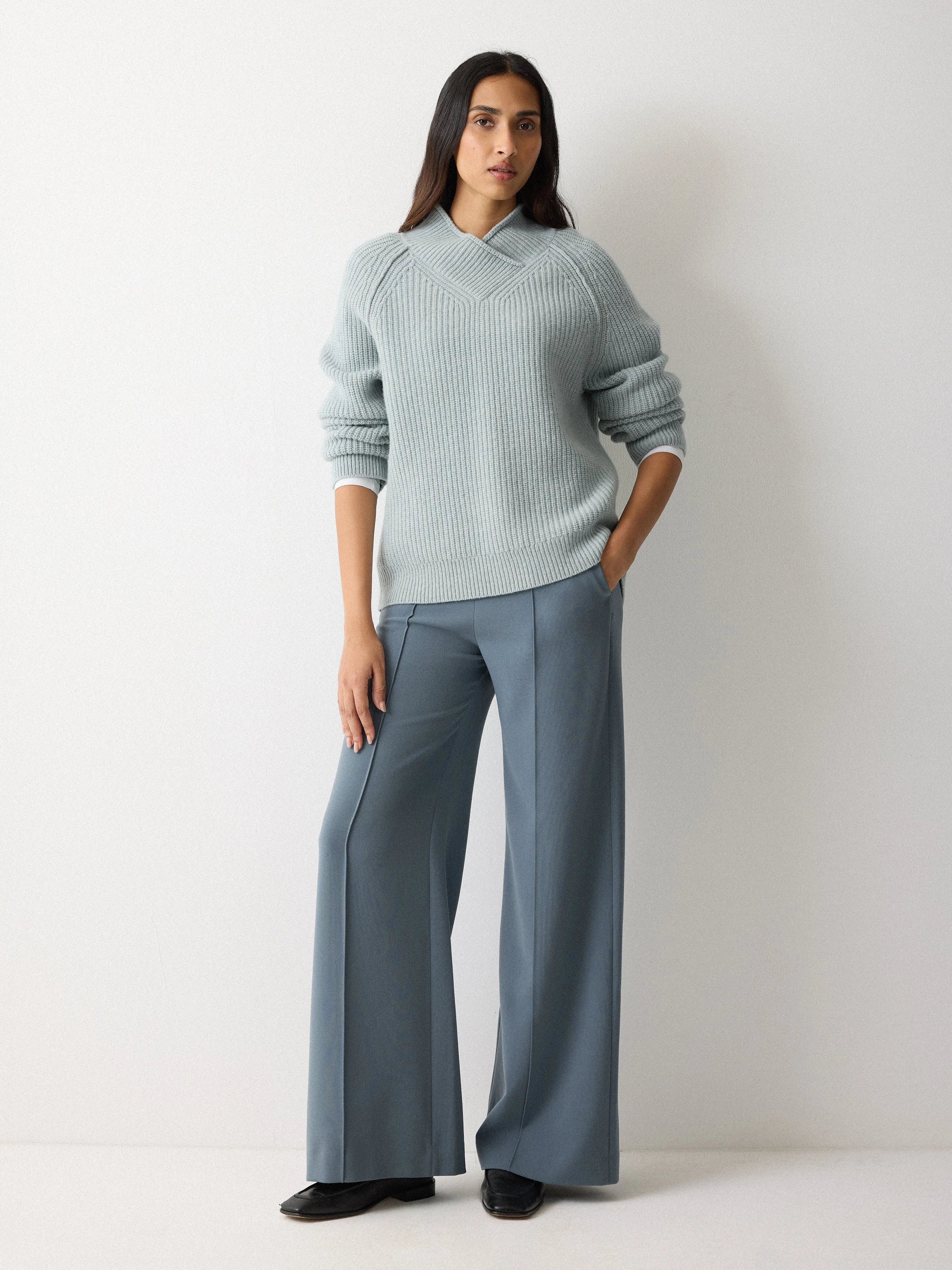 Modern Crepe Wide Leg Trouser | Blue sold by Jigsaw