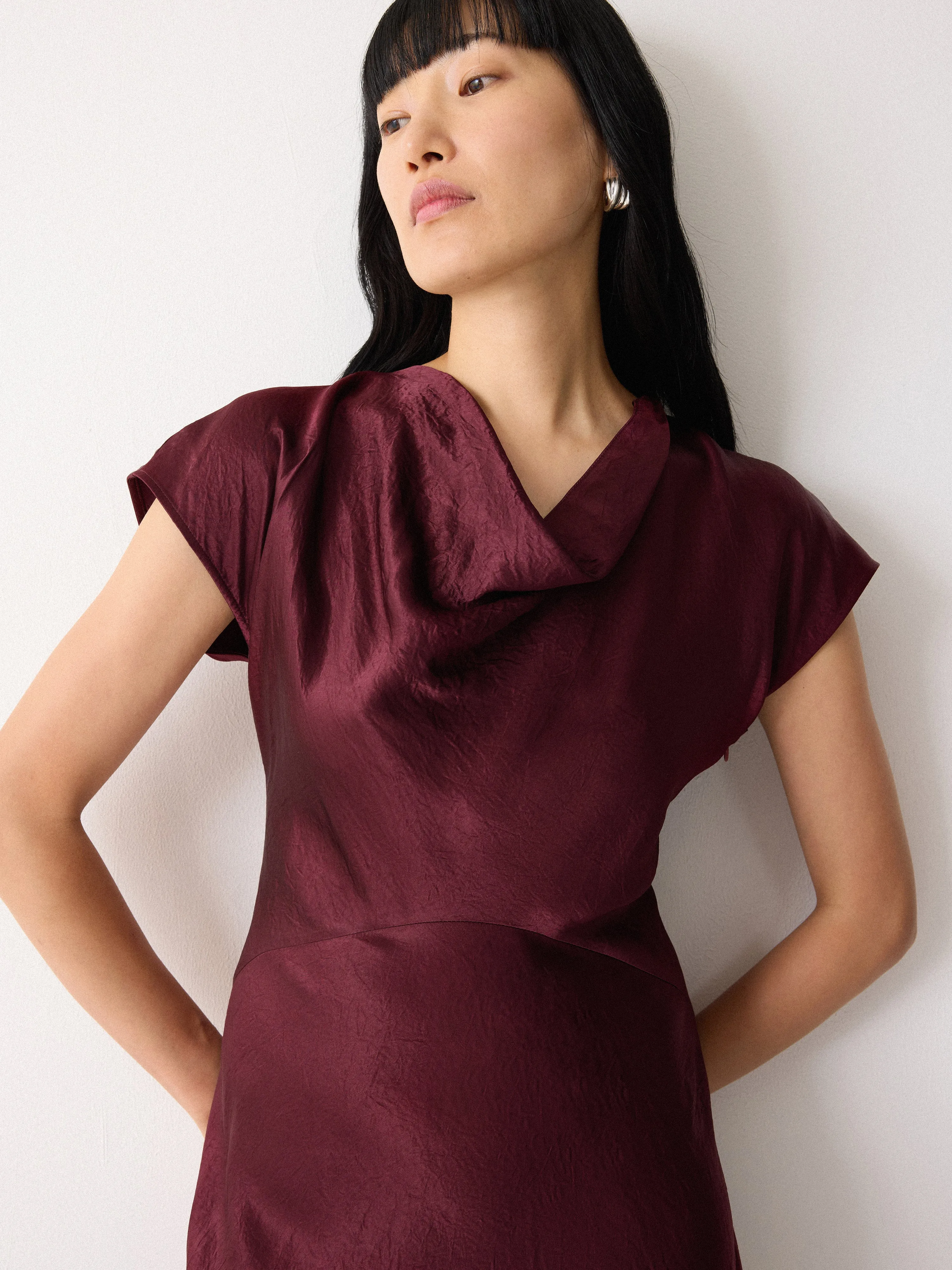Textured Cowl Neck Dress | Burgundy sold by Jigsaw product image thumbnail 3