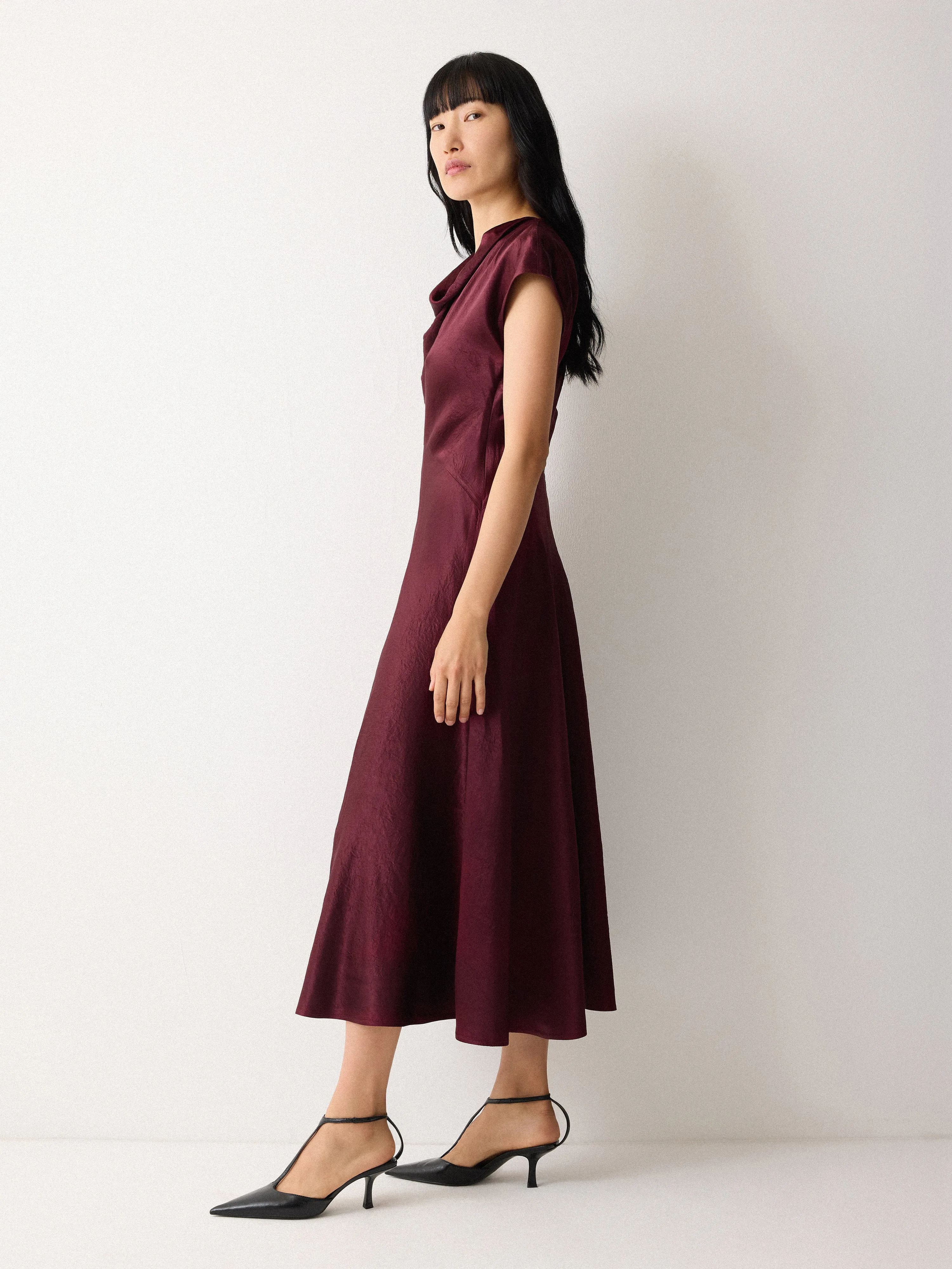 Textured Cowl Neck Dress | Burgundy sold by Jigsaw product image thumbnail 4
