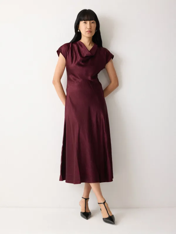 Textured Cowl Neck Dress | Burgundy sold by Jigsaw