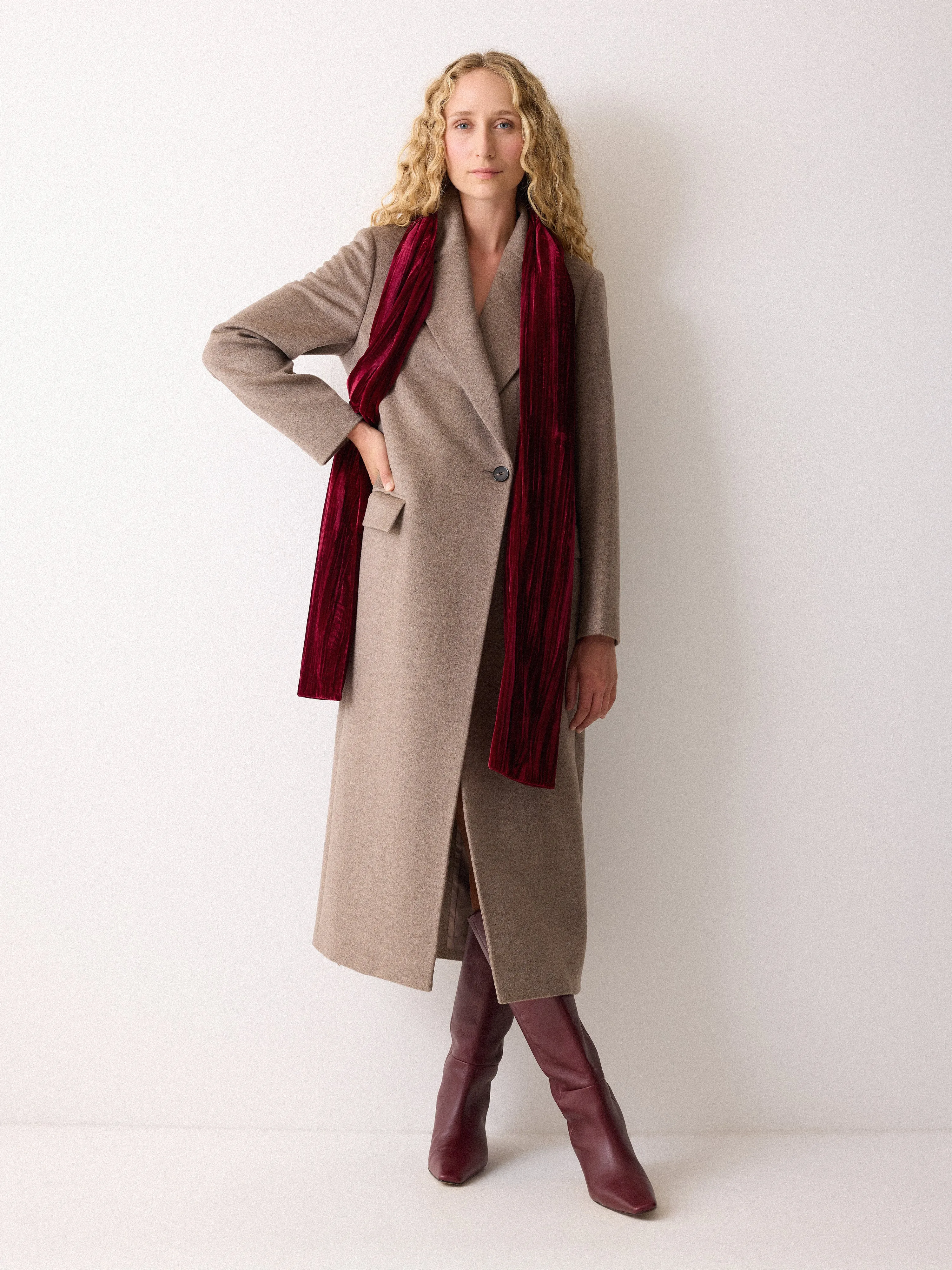 Velvet Plisse Scarf | Red sold by Jigsaw