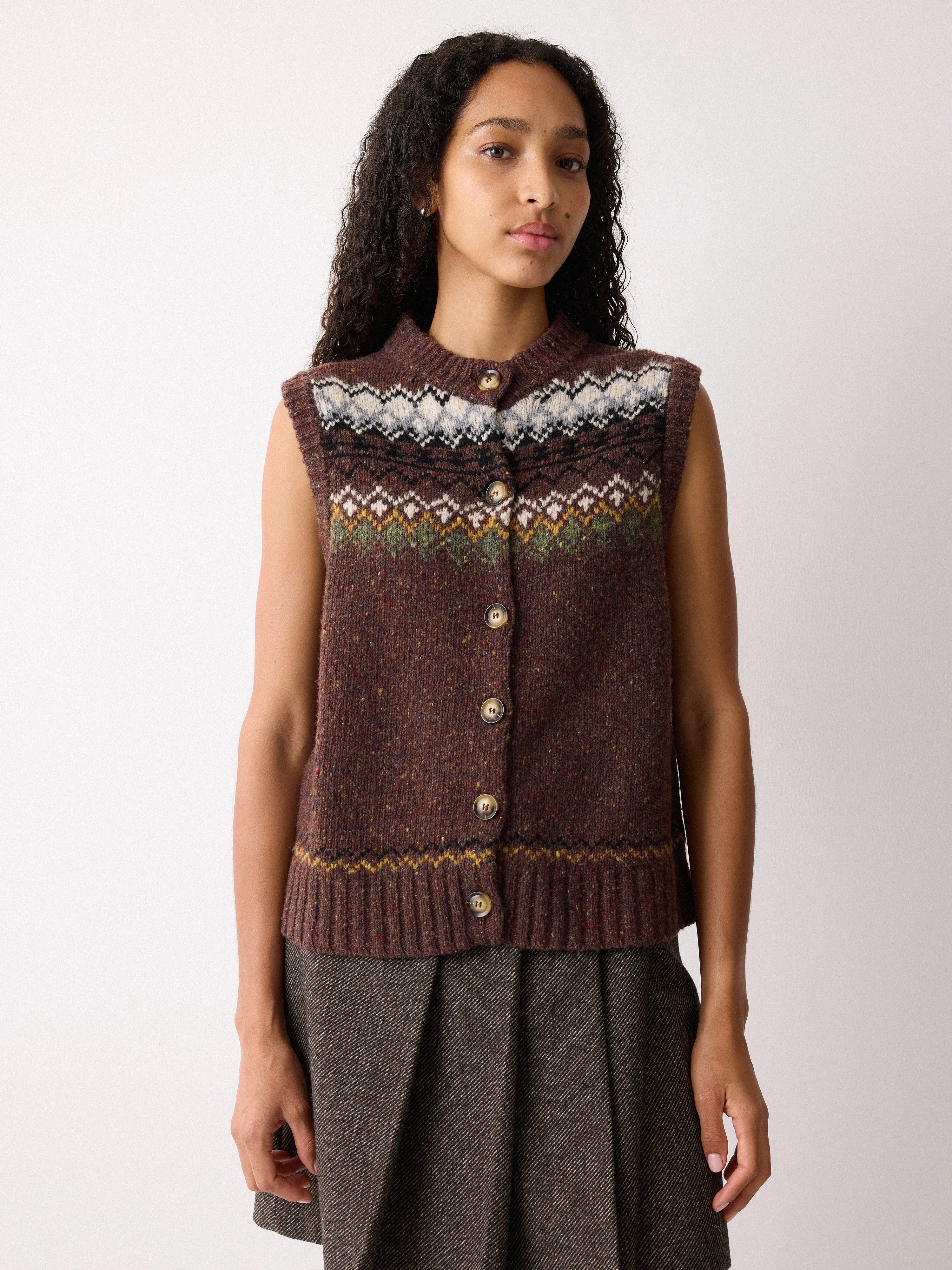 Fairisle Knit Waistcoat | Brown sold by Jigsaw product image thumbnail 3