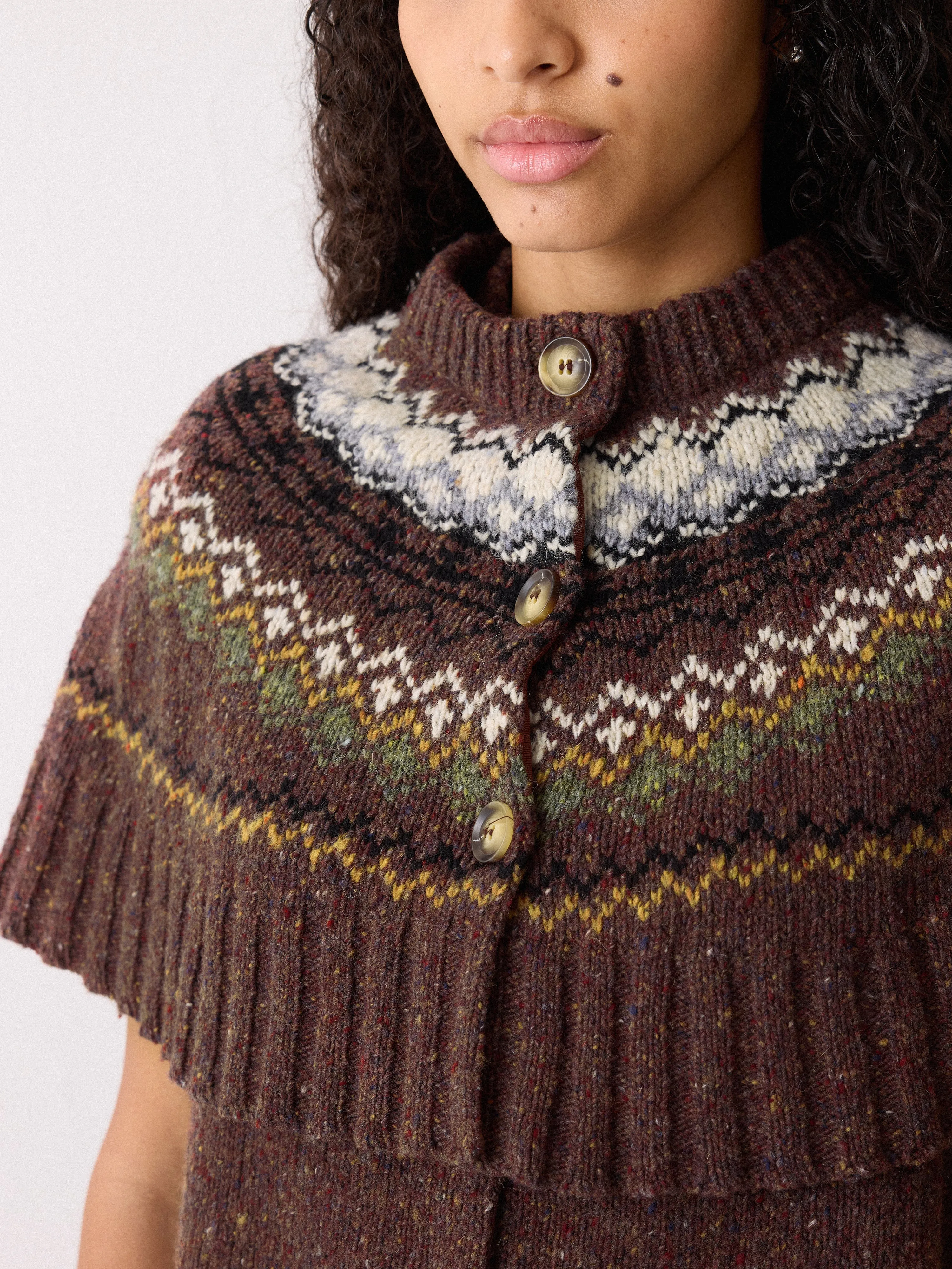 Fairisle Knitted Cape | Brown sold by Jigsaw product image thumbnail 4