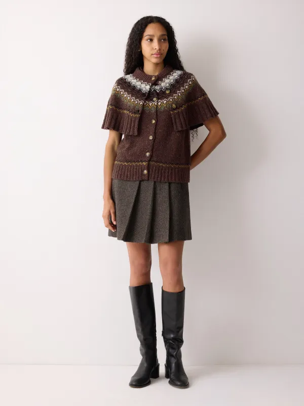 Fairisle Knitted Cape | Brown sold by Jigsaw