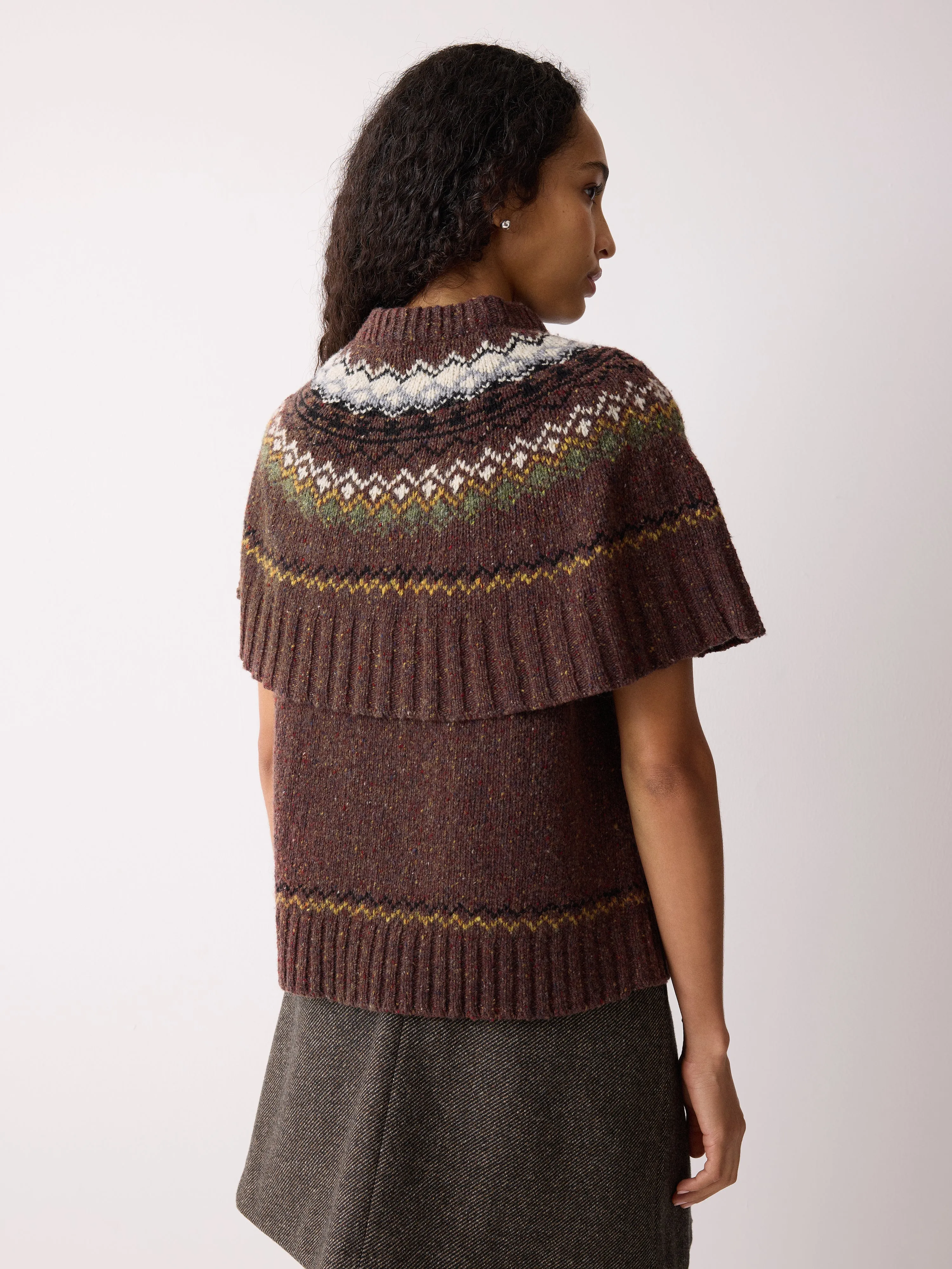 Fairisle Knitted Cape | Brown sold by Jigsaw product image thumbnail 5