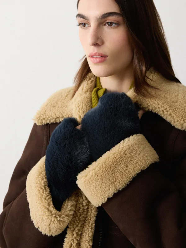 Faux Fur Mittens | Navy sold by Jigsaw