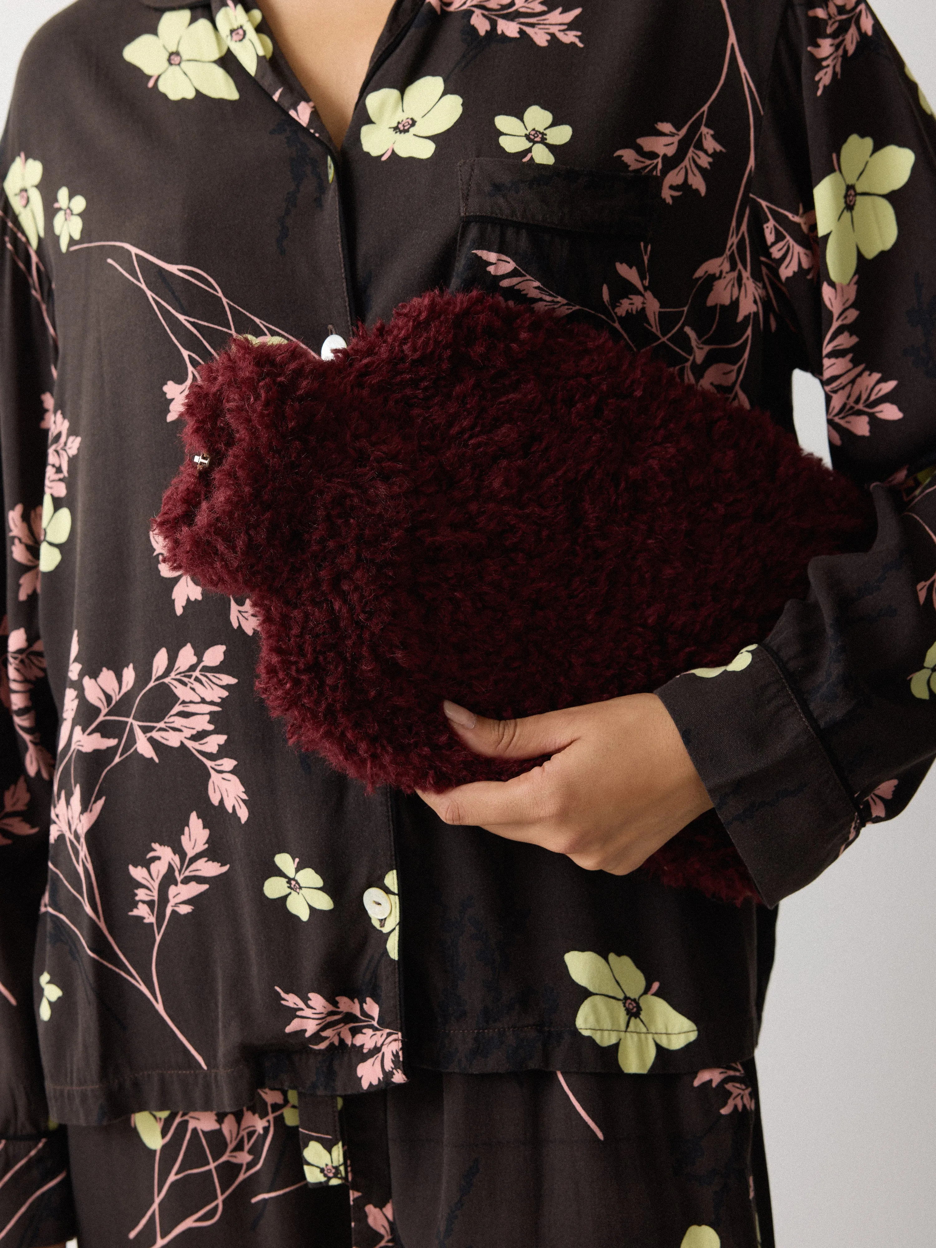 Faux Shearling Hot Water Bottle | Burgundy sold by Jigsaw