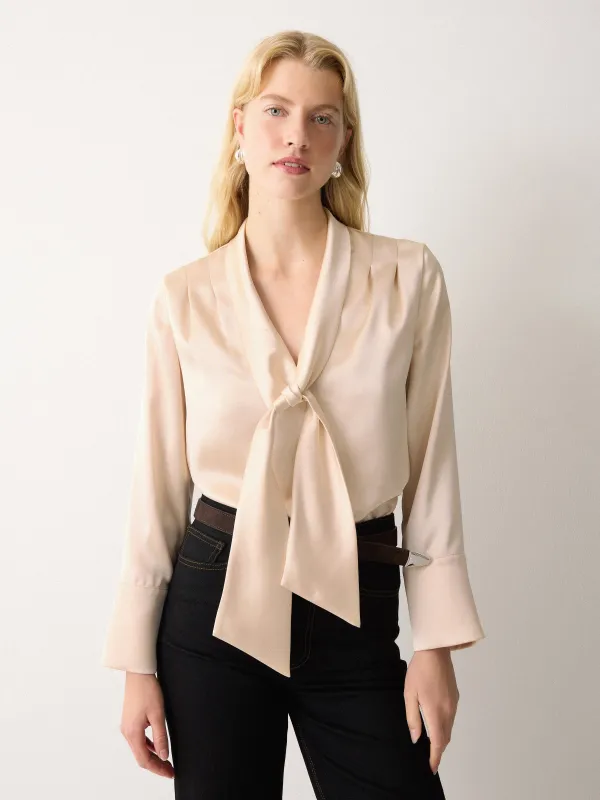 Satin Drape Neckline Blouse | Cream sold by Jigsaw