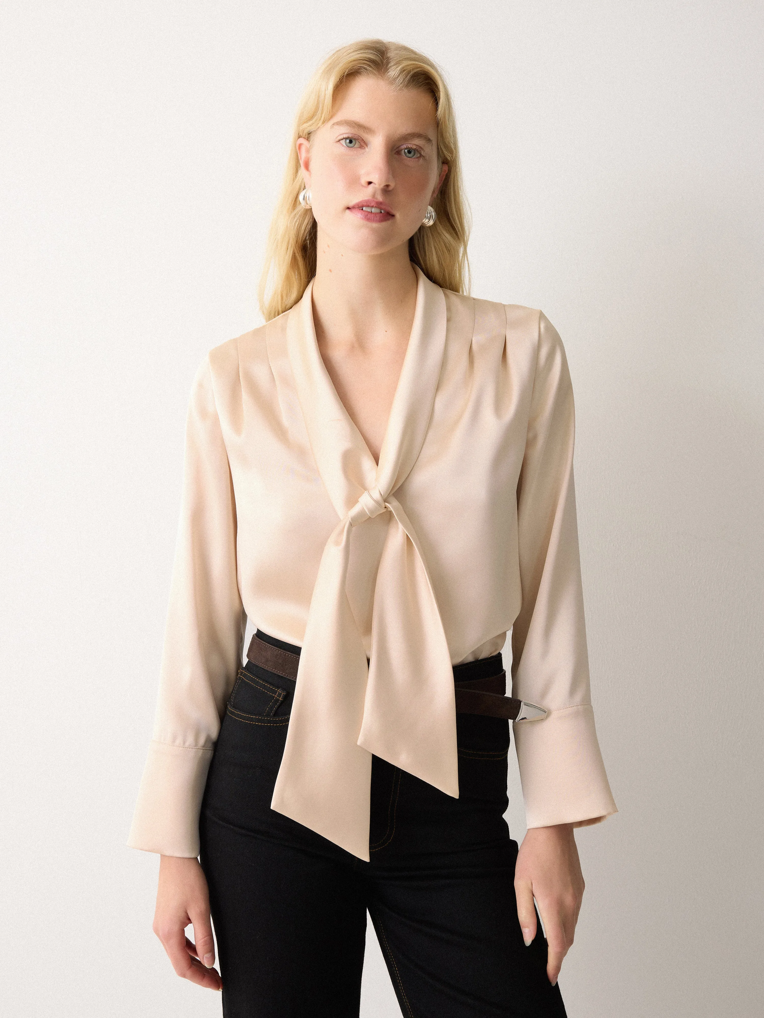 Satin Drape Neckline Blouse | Cream sold by Jigsaw