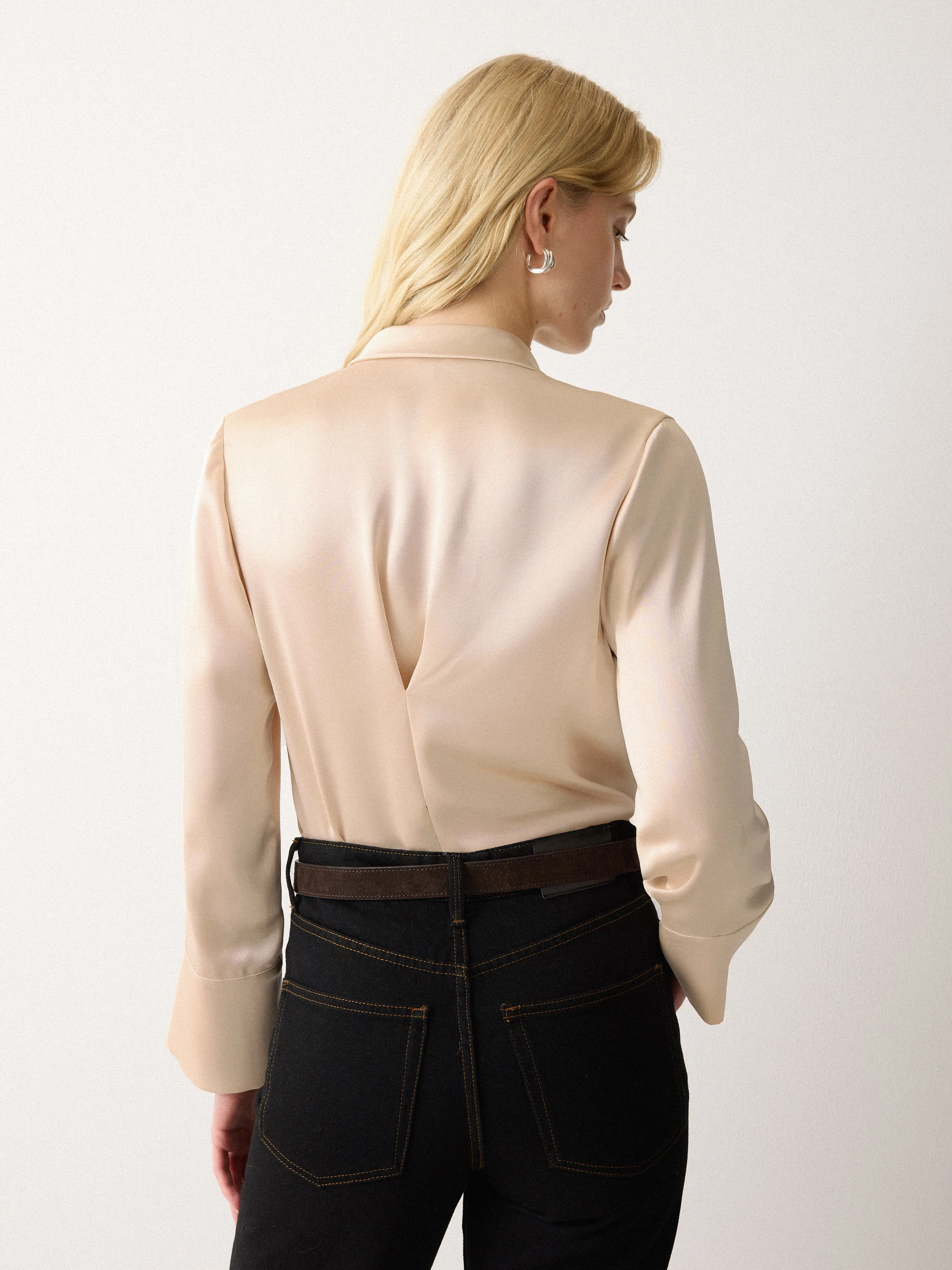 Satin Drape Neckline Blouse | Cream sold by Jigsaw product image thumbnail 4