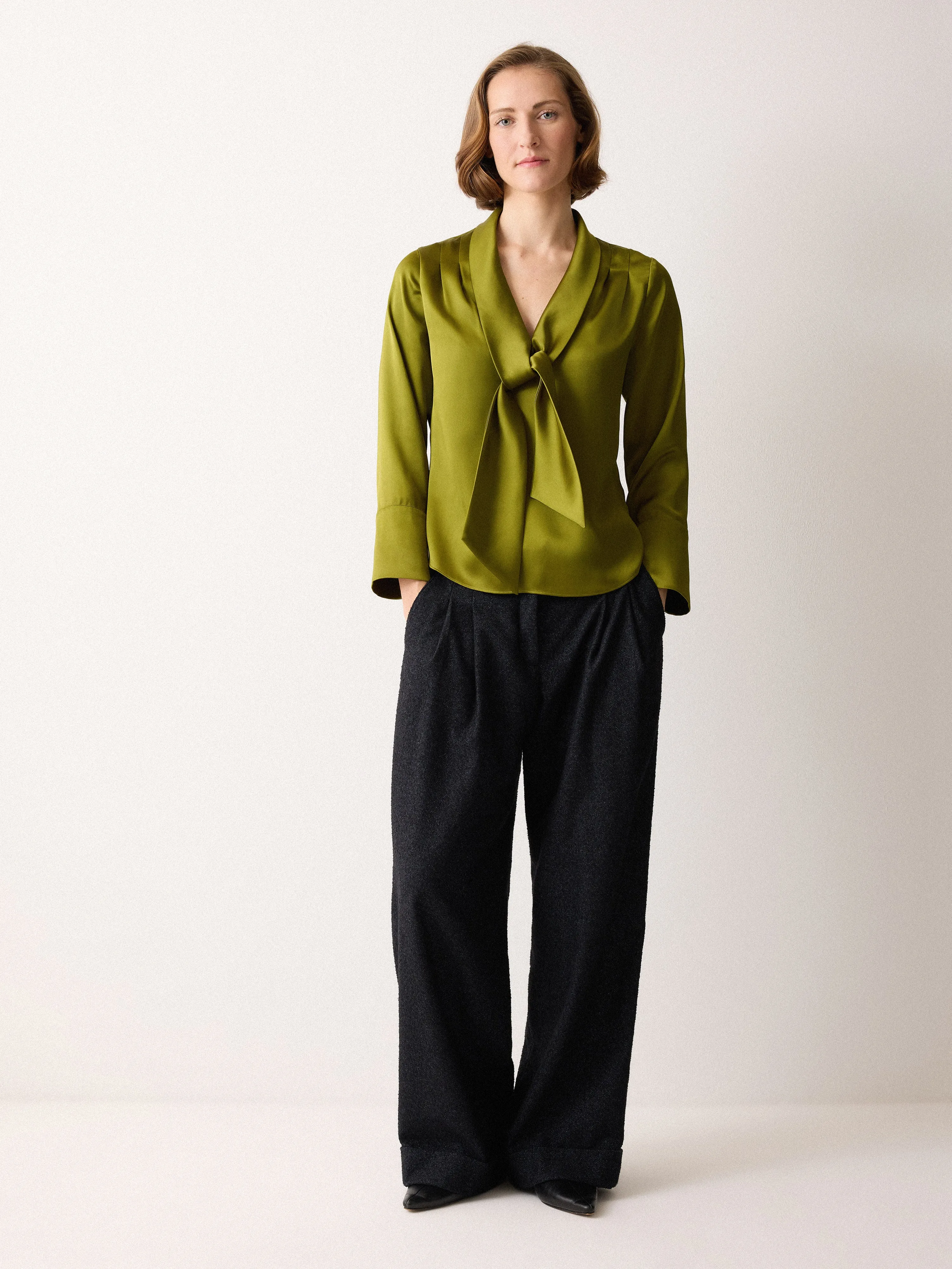 Satin Drape Neckline Blouse | Green sold by Jigsaw product image thumbnail 2