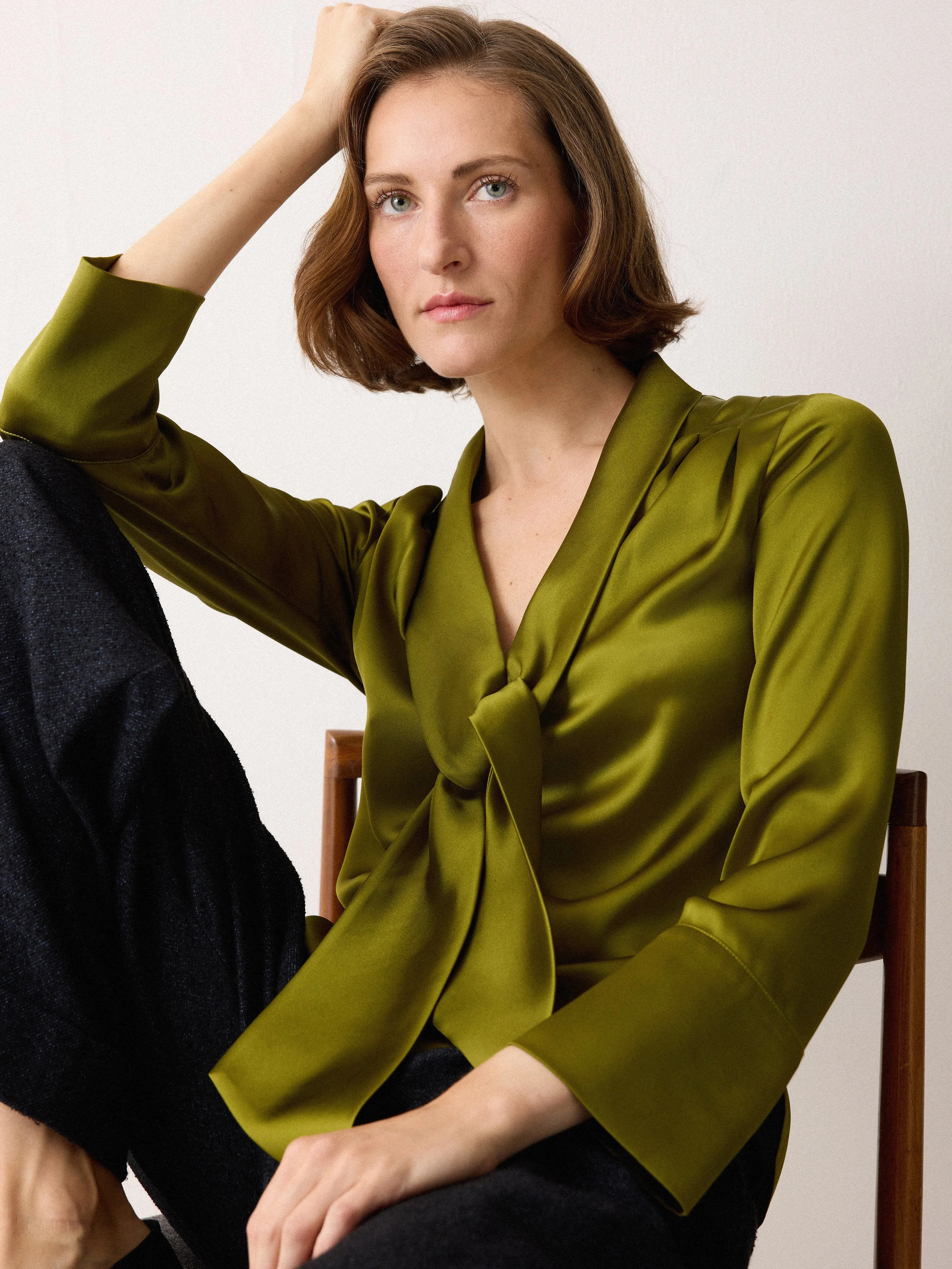 Satin Drape Neckline Blouse | Green sold by Jigsaw