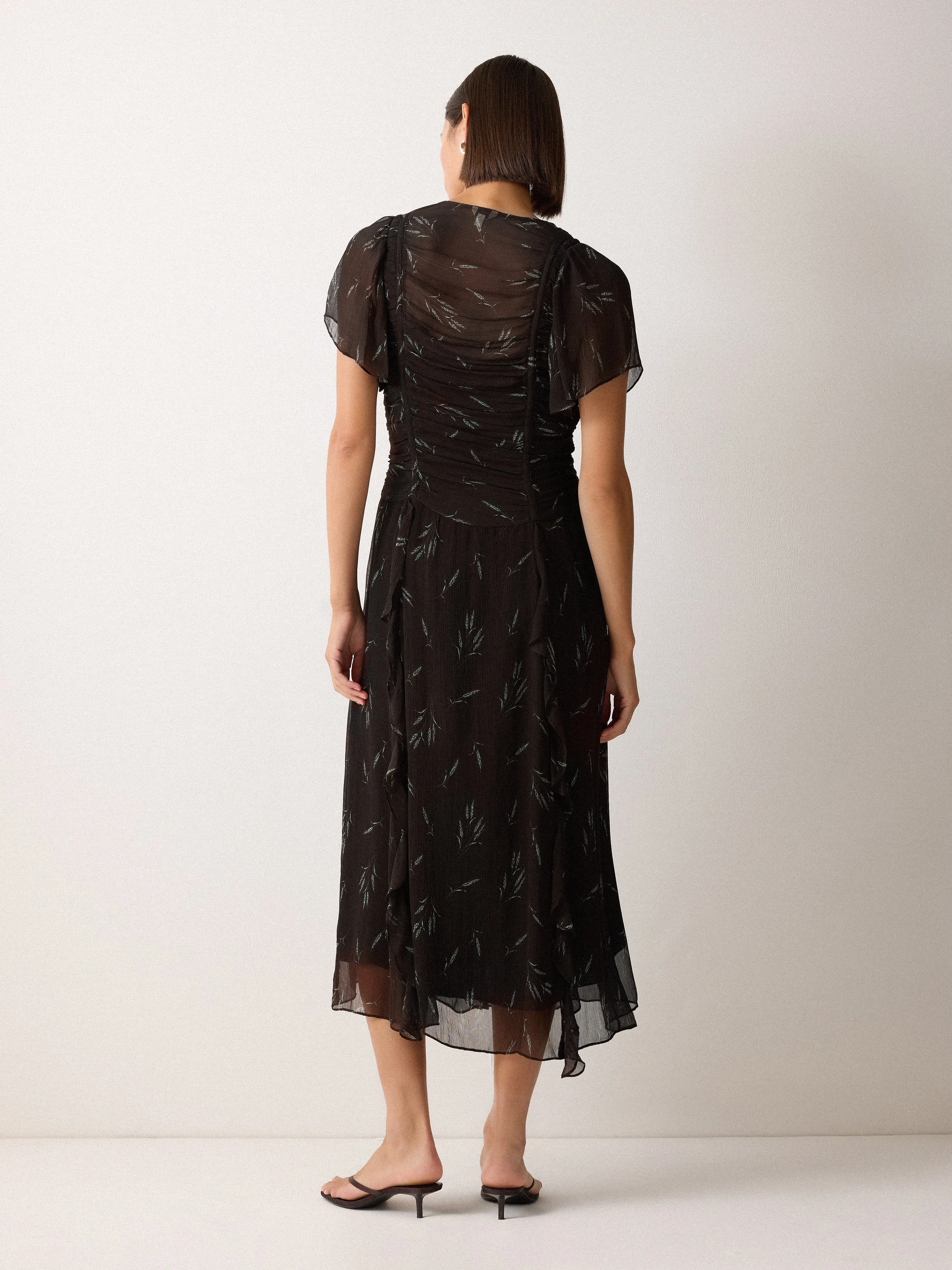 Wheat Flower Ruched Bias Dress | Brown sold by Jigsaw product image thumbnail 4