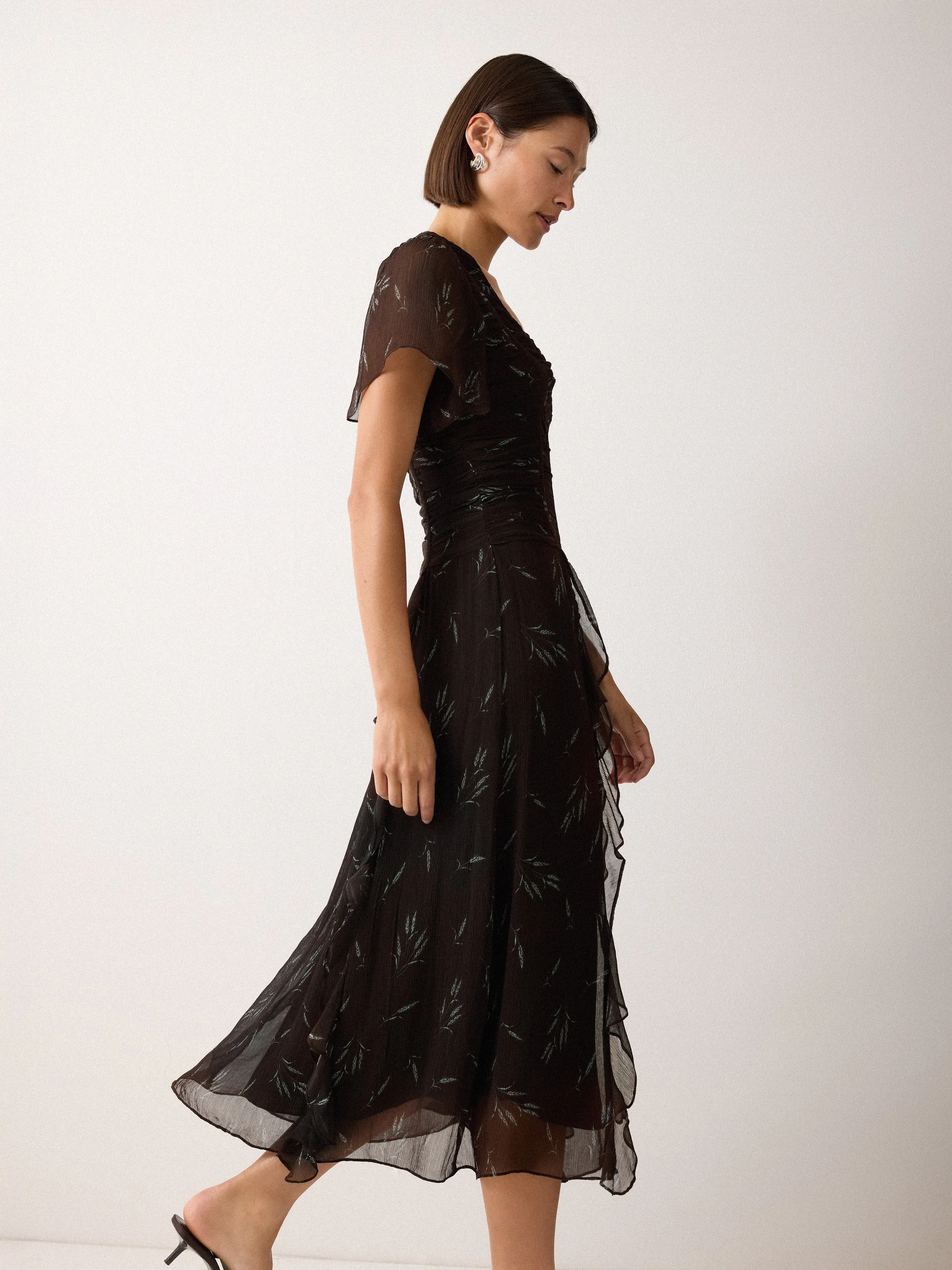 Wheat Flower Ruched Bias Dress | Brown sold by Jigsaw product image thumbnail 3