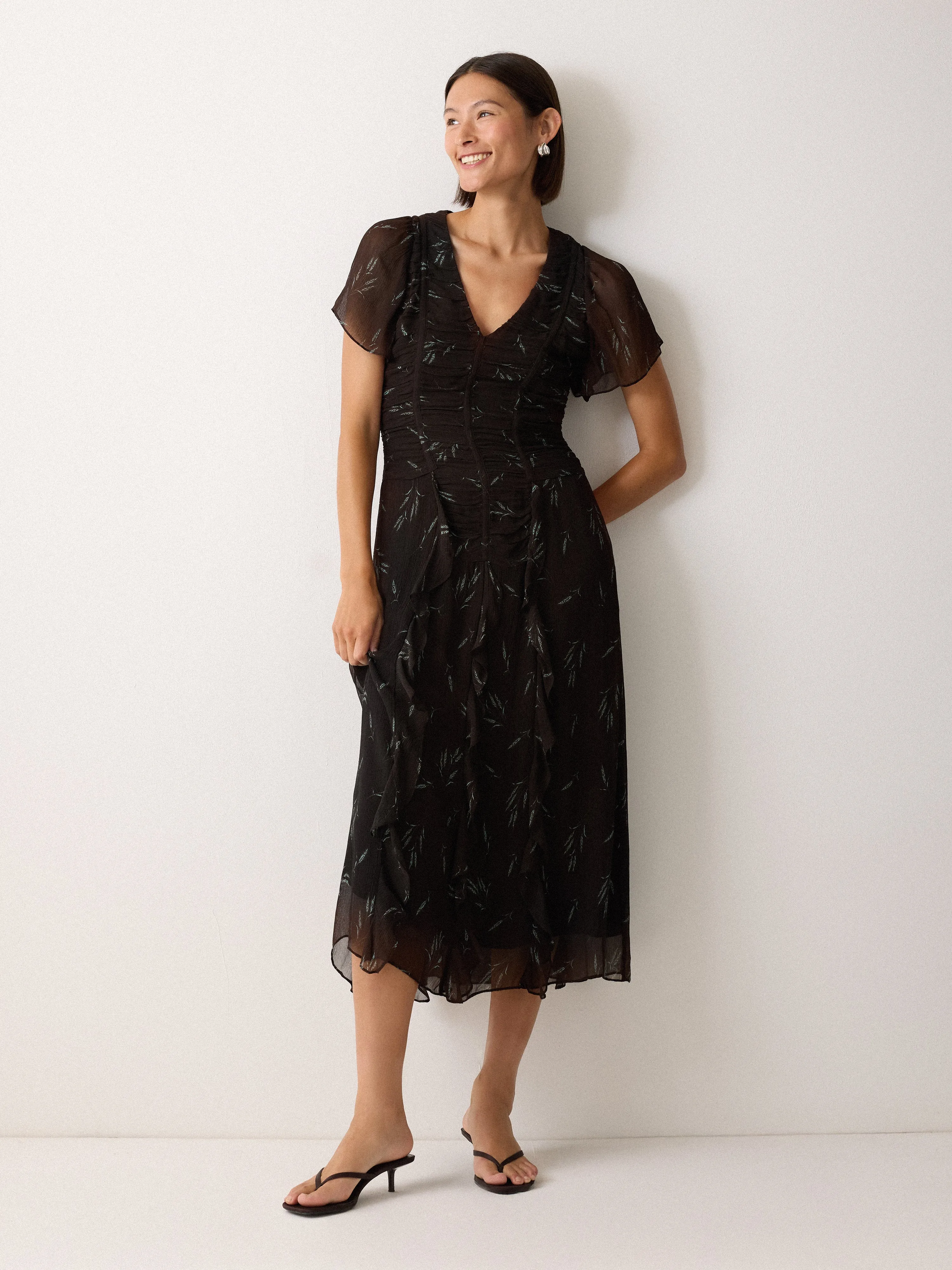 Wheat Flower Ruched Bias Dress | Brown sold by Jigsaw product image thumbnail 2