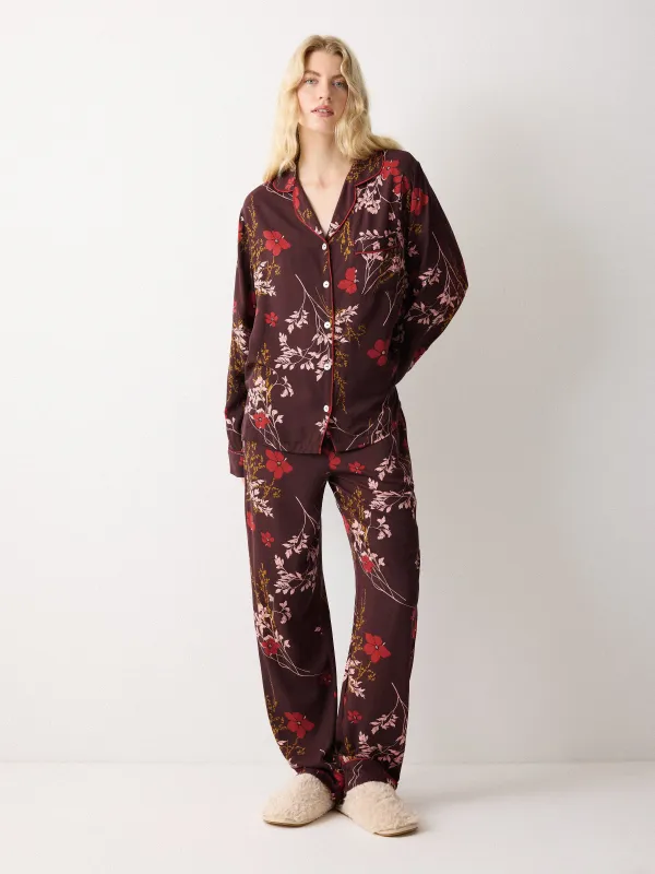Chinoiserie Printed Pyjama | Burgundy sold by Jigsaw