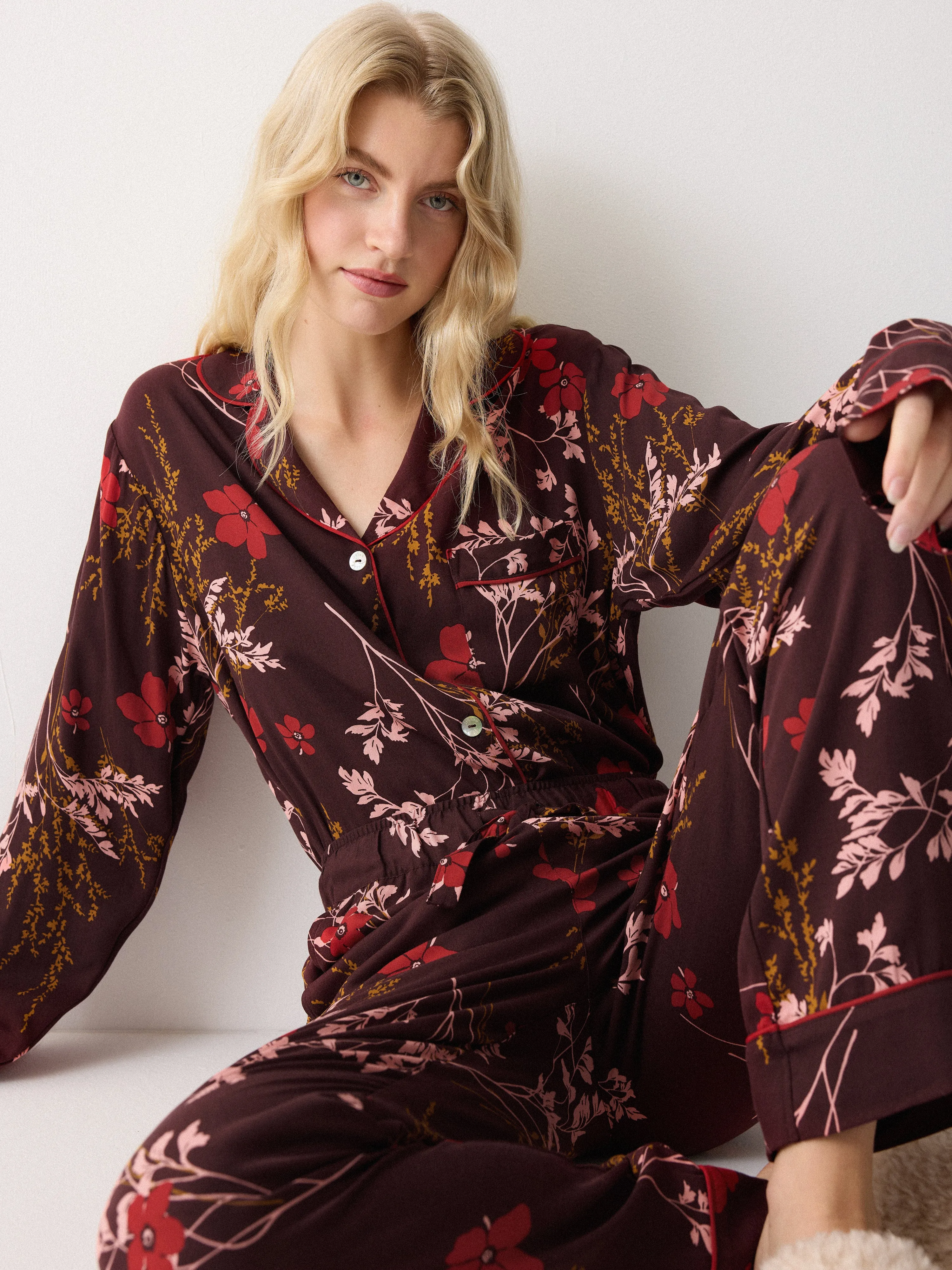 Chinoiserie Printed Pyjama | Burgundy sold by Jigsaw product image thumbnail 2