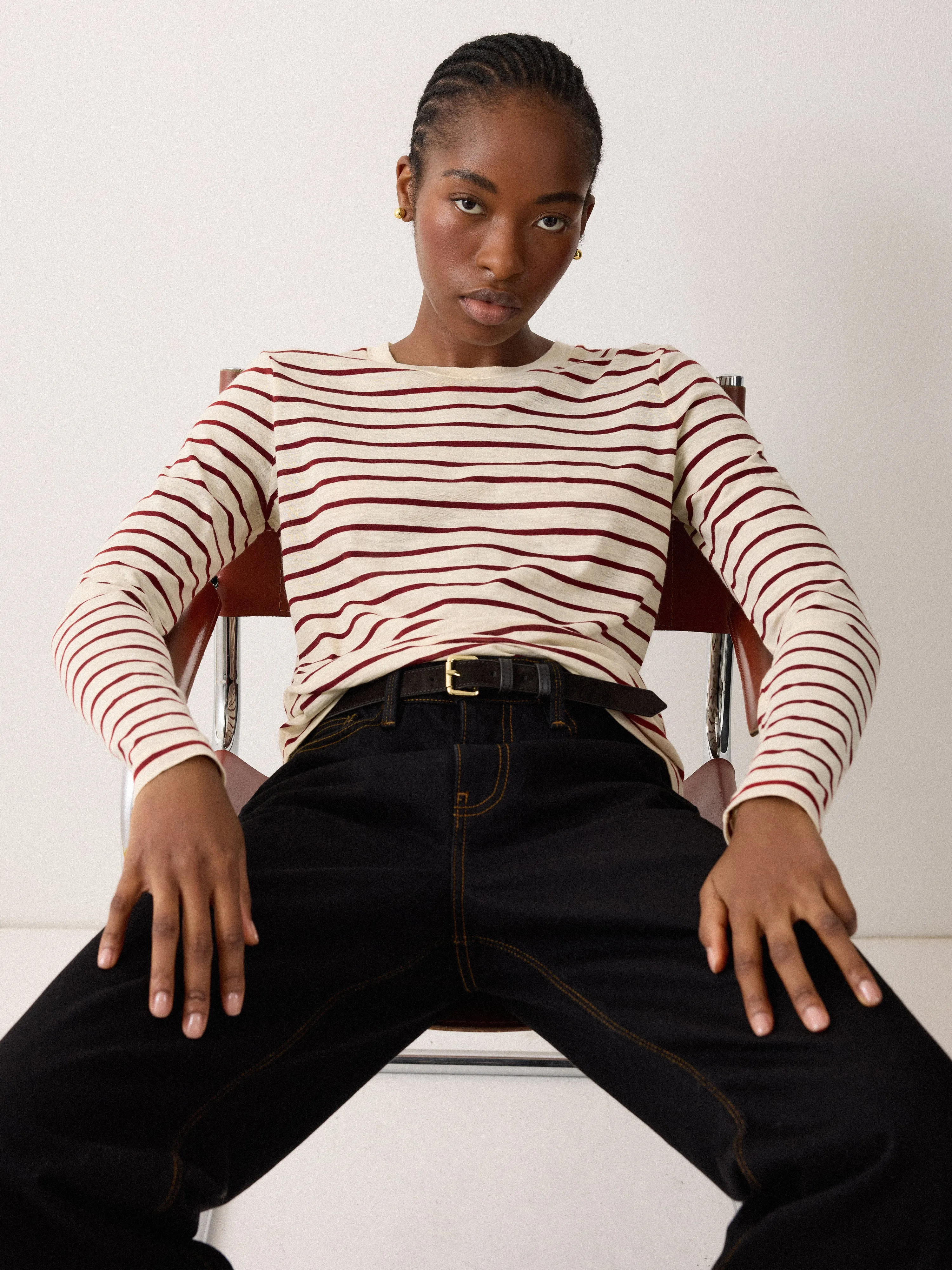Cotton Stripe Long Sleeve Tee | Leather Red sold by Jigsaw product image thumbnail 2