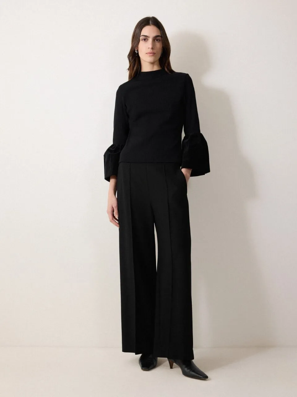 Velvet Sleeve Knitted Top | Black sold by Jigsaw