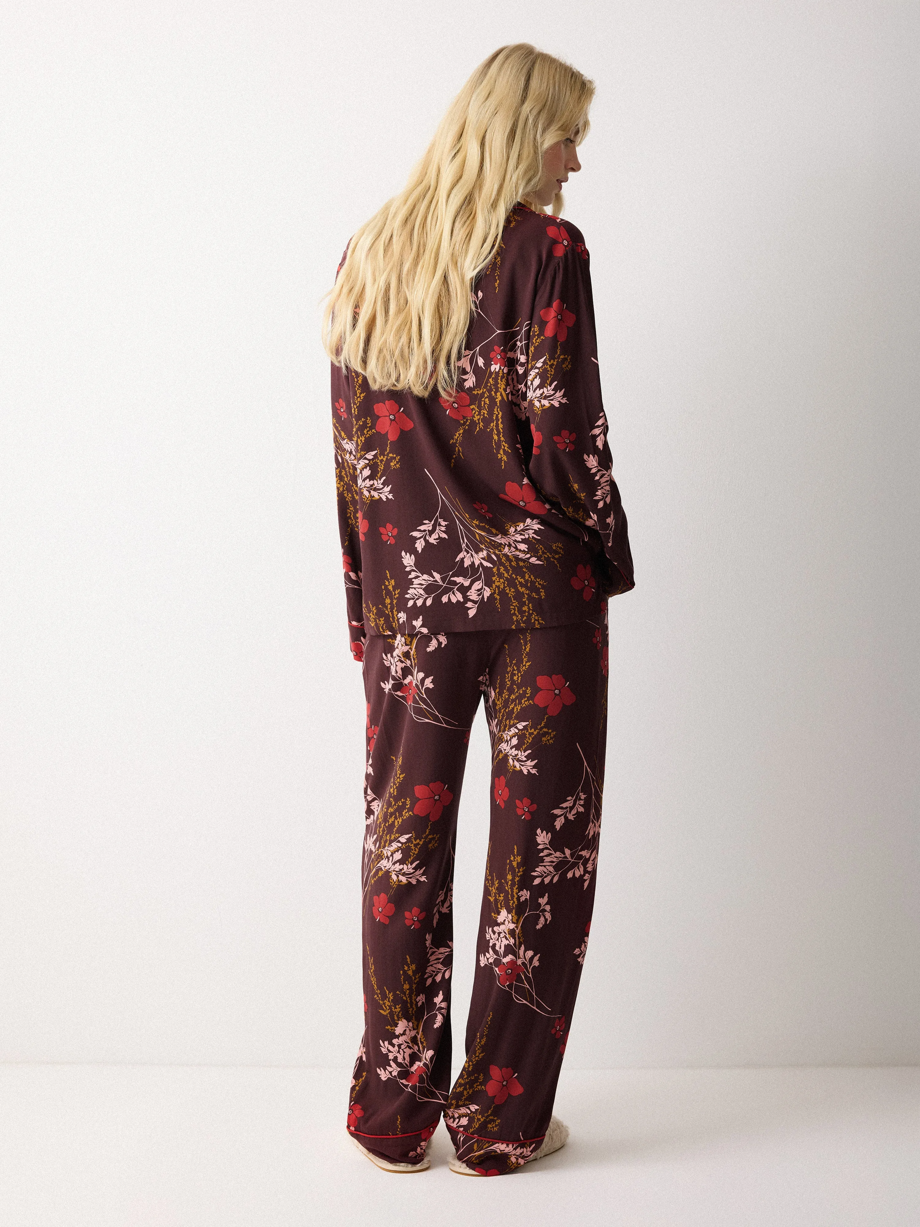 Chinoiserie Printed Pyjama | Burgundy sold by Jigsaw product image thumbnail 5
