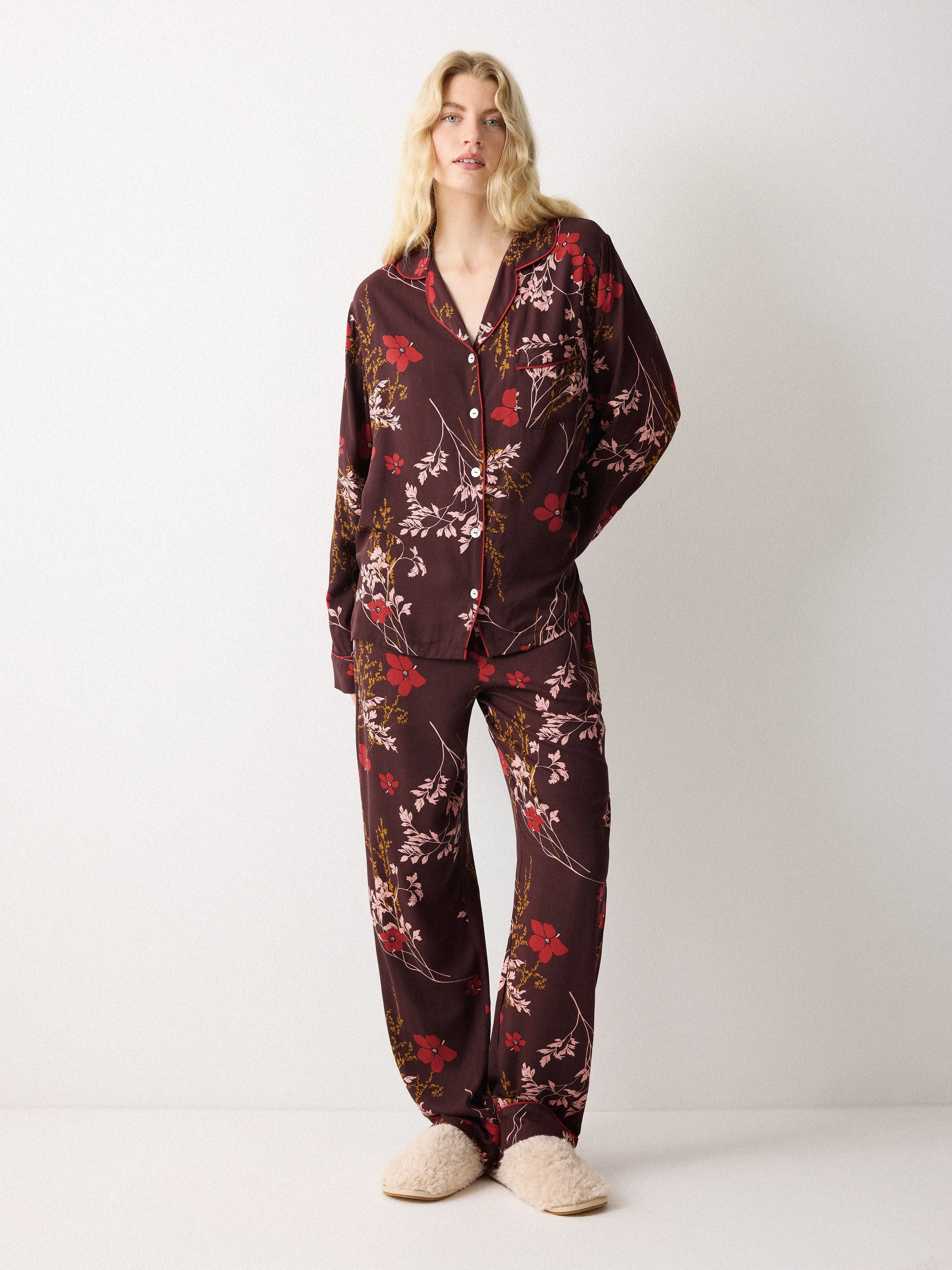 Chinoiserie Printed Pyjama | Burgundy sold by Jigsaw
