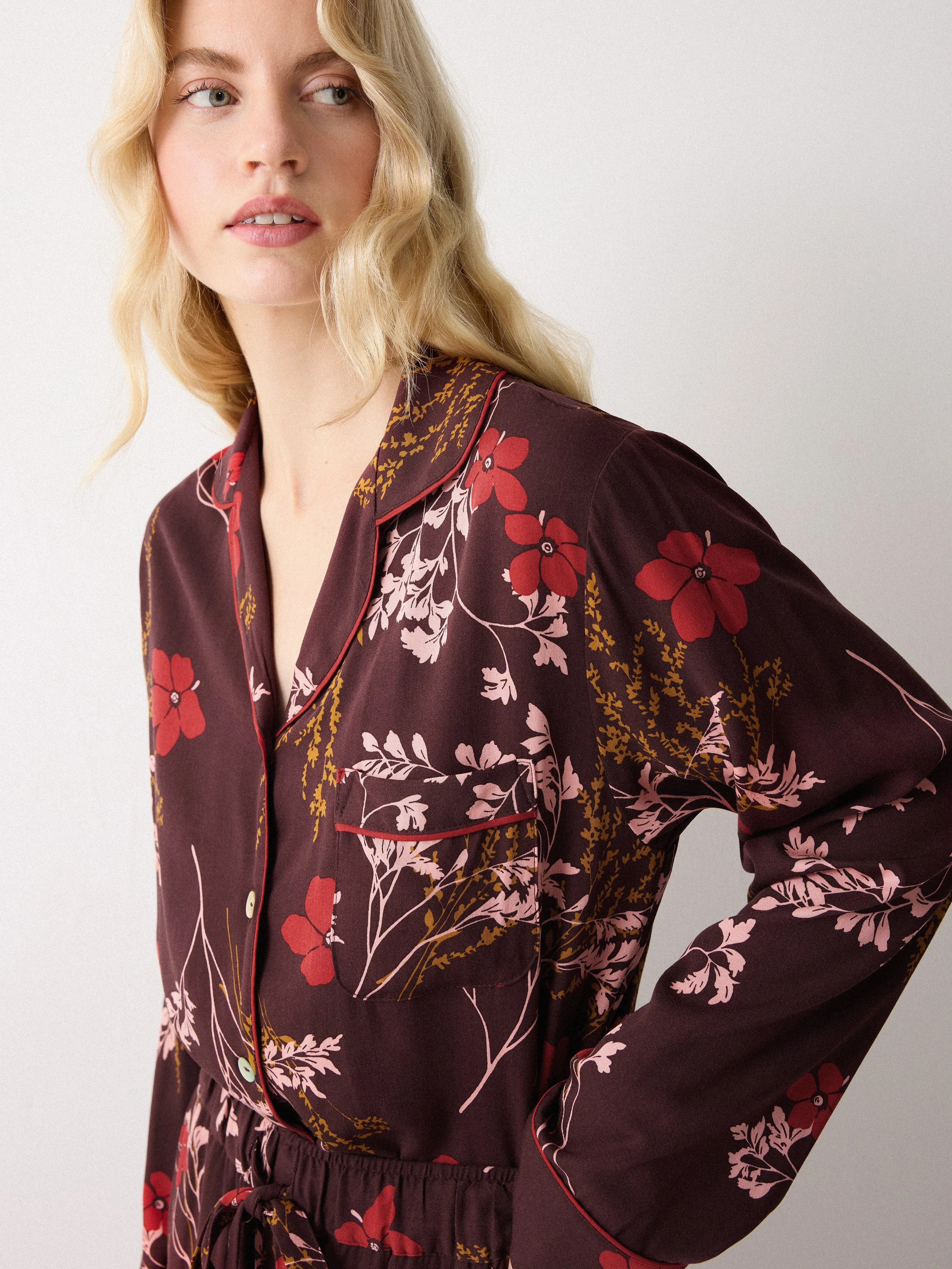 Chinoiserie Printed Pyjama | Burgundy sold by Jigsaw product image thumbnail 3