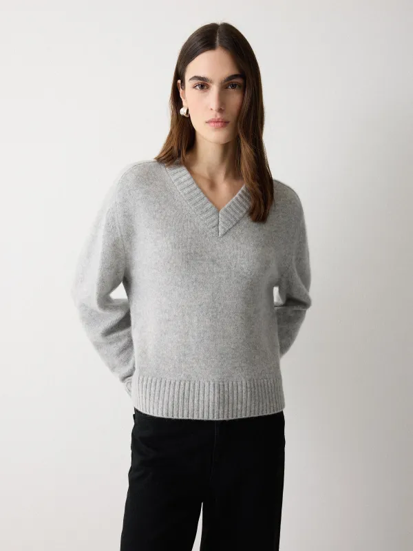 Wool Cashmere Blend V Neck | Grey sold by Jigsaw