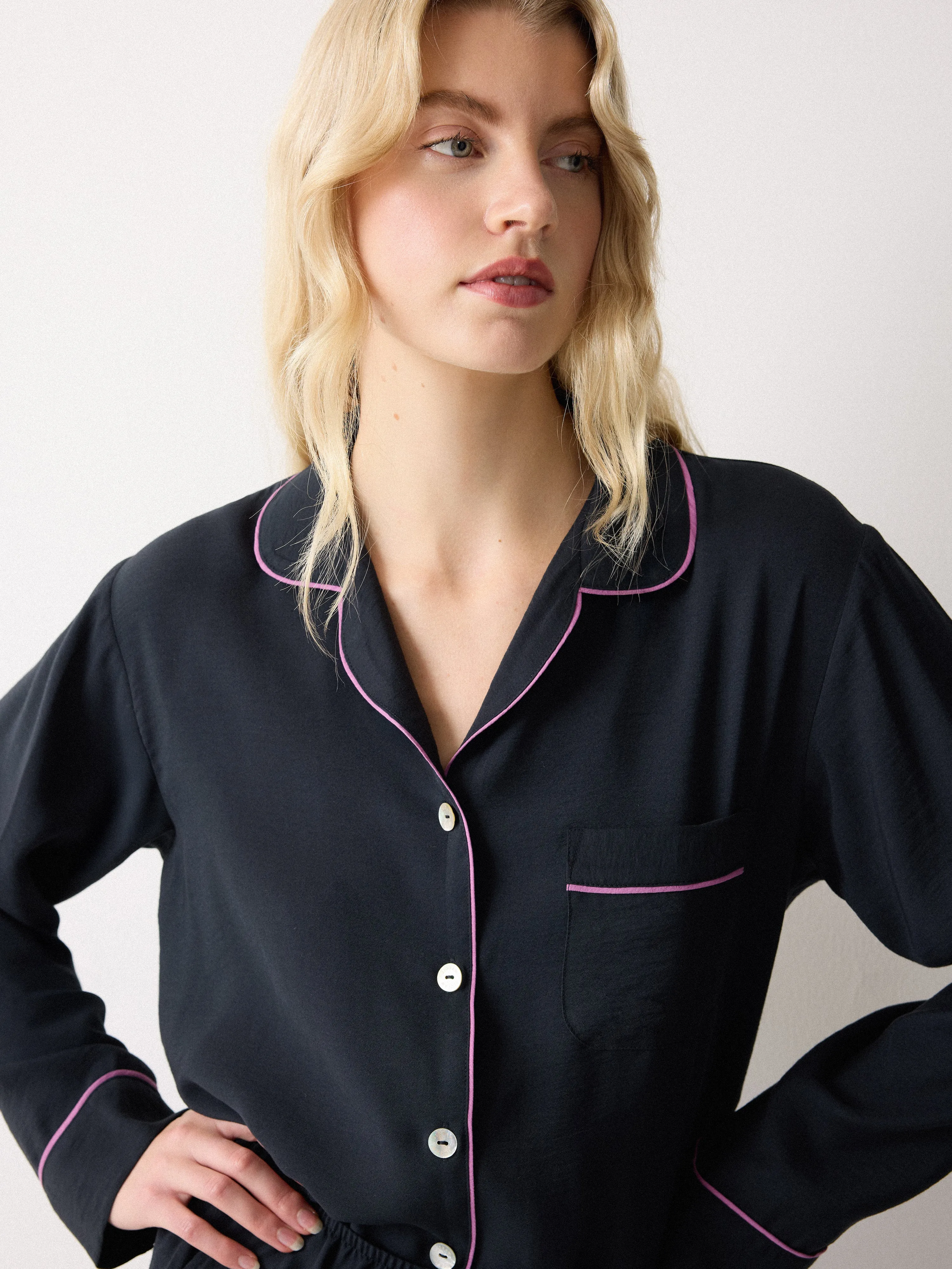 Piped Detail Relaxed Pyjamas | Navy sold by Jigsaw product image thumbnail 2