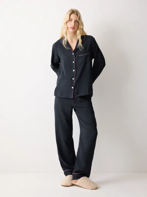Piped Detail Relaxed Pyjamas | Navy sold by Jigsaw