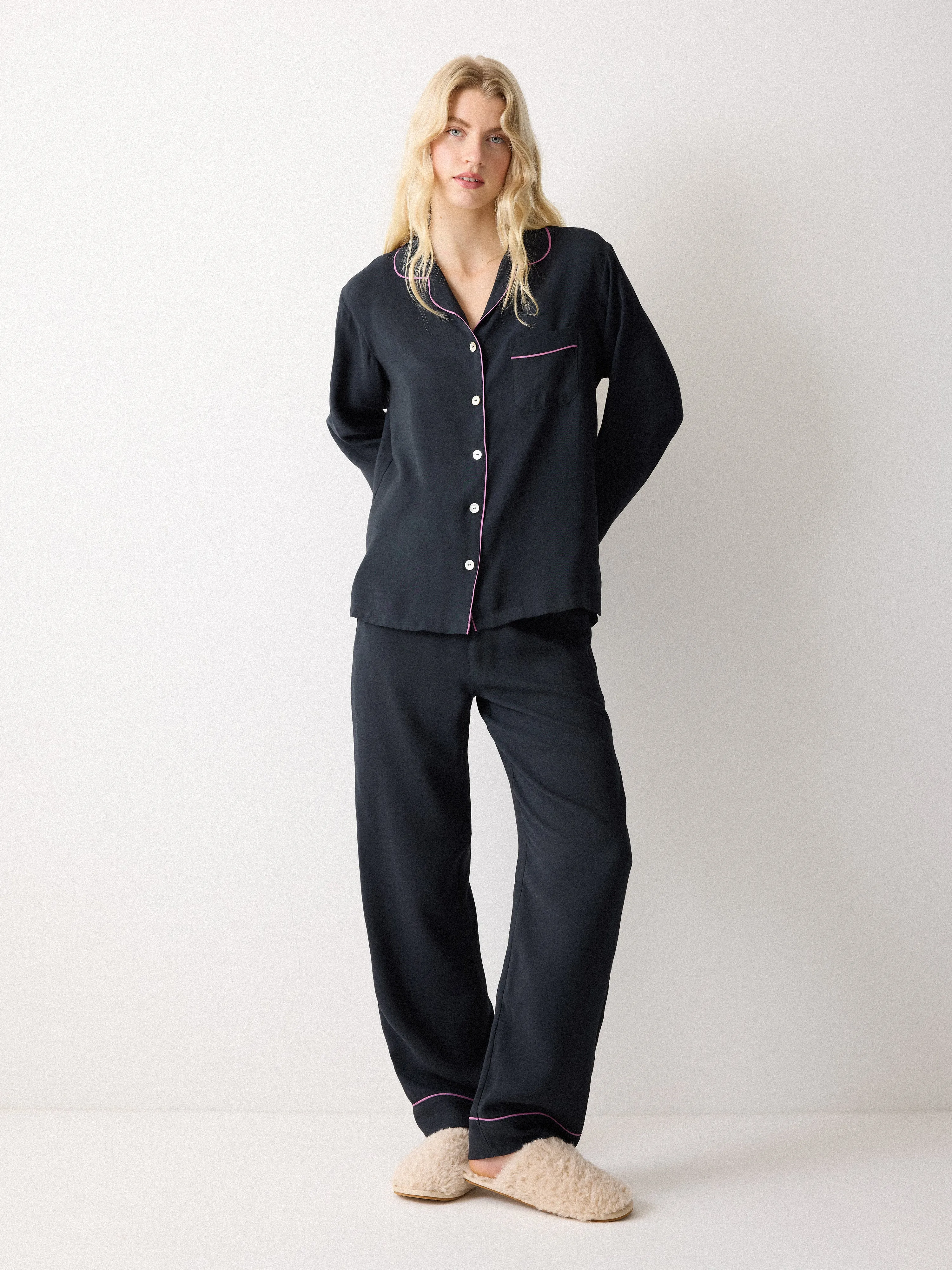 Piped Detail Relaxed Pyjamas | Navy sold by Jigsaw