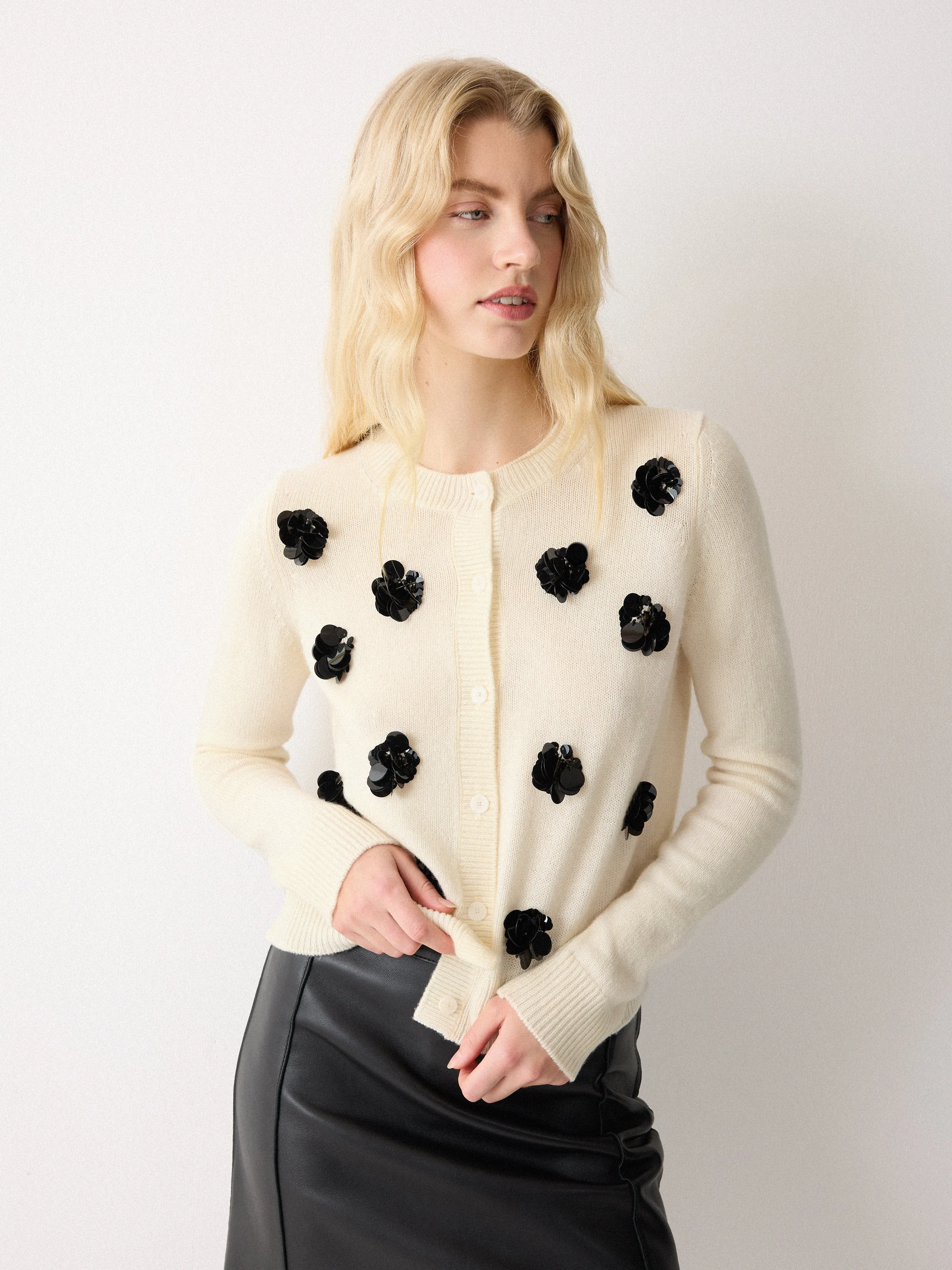 Merino Embellished Knitted Cardigan | Ivory sold by Jigsaw product image thumbnail 3