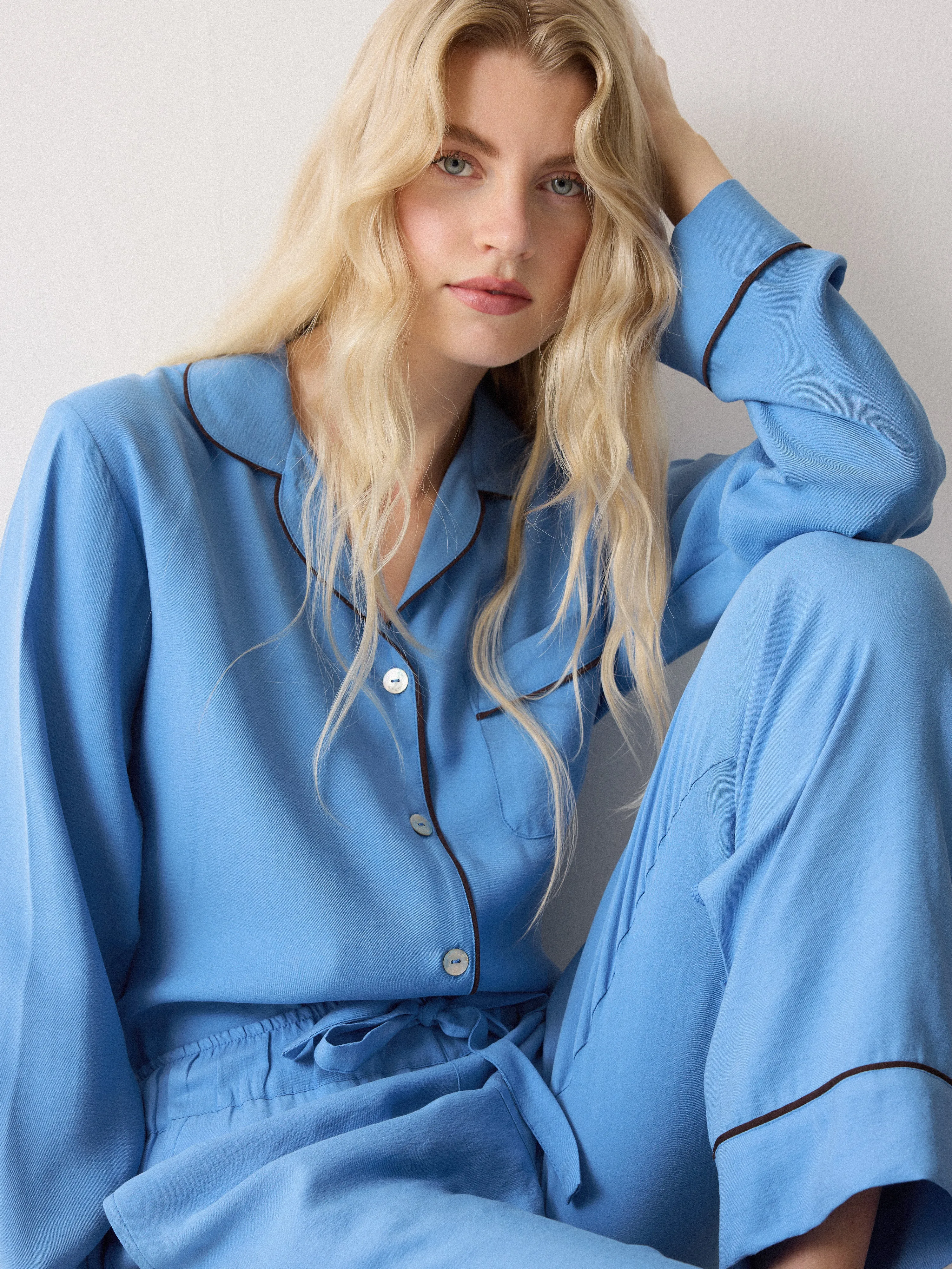 Piped Detail Relaxed Pyjamas | Blue sold by Jigsaw product image thumbnail 2