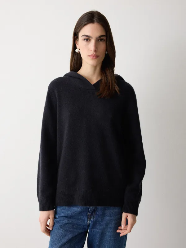 Wool Blend Hooded Jumper | Navy sold by Jigsaw