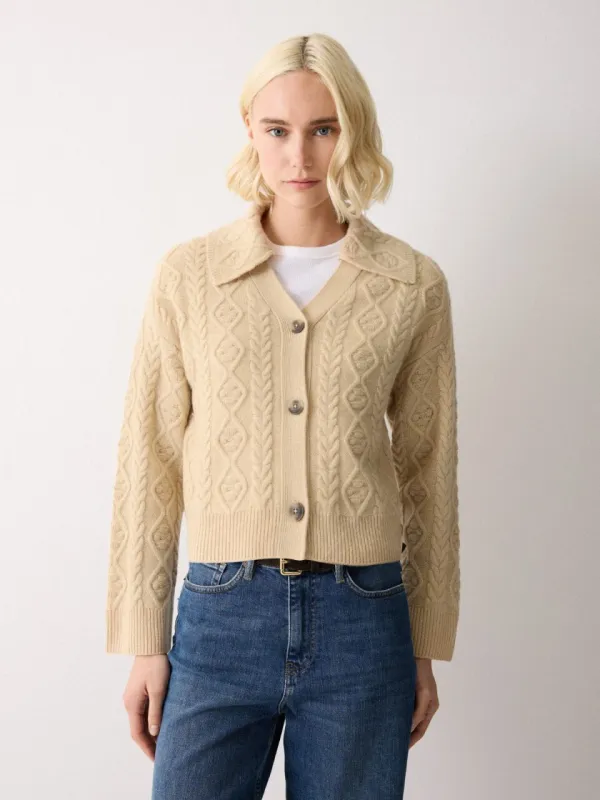 Wool Cashmere Cable Cardigan | Cream sold by Jigsaw