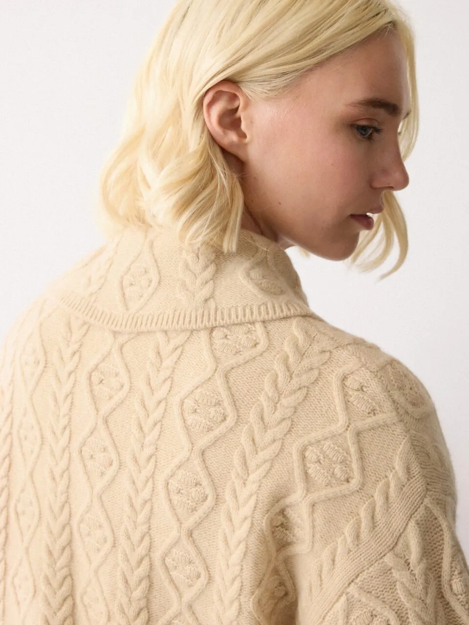 Wool Cashmere Cable Cardigan | Cream sold by Jigsaw product image thumbnail 4