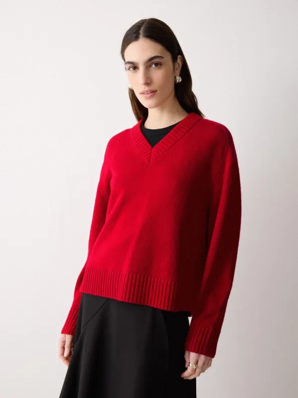 Wool Cashmere Blend V Neck | Red sold by Jigsaw