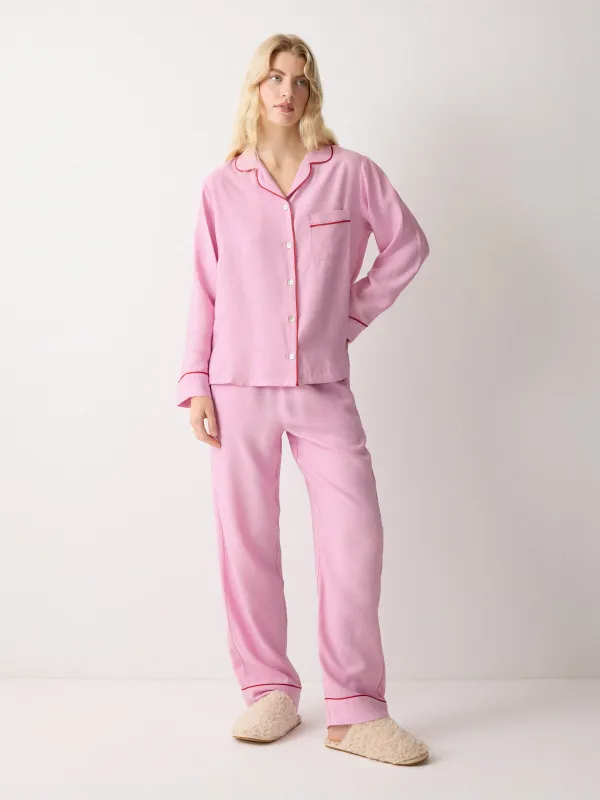 Piped Detail Relaxed Pyjamas | Pink sold by Jigsaw