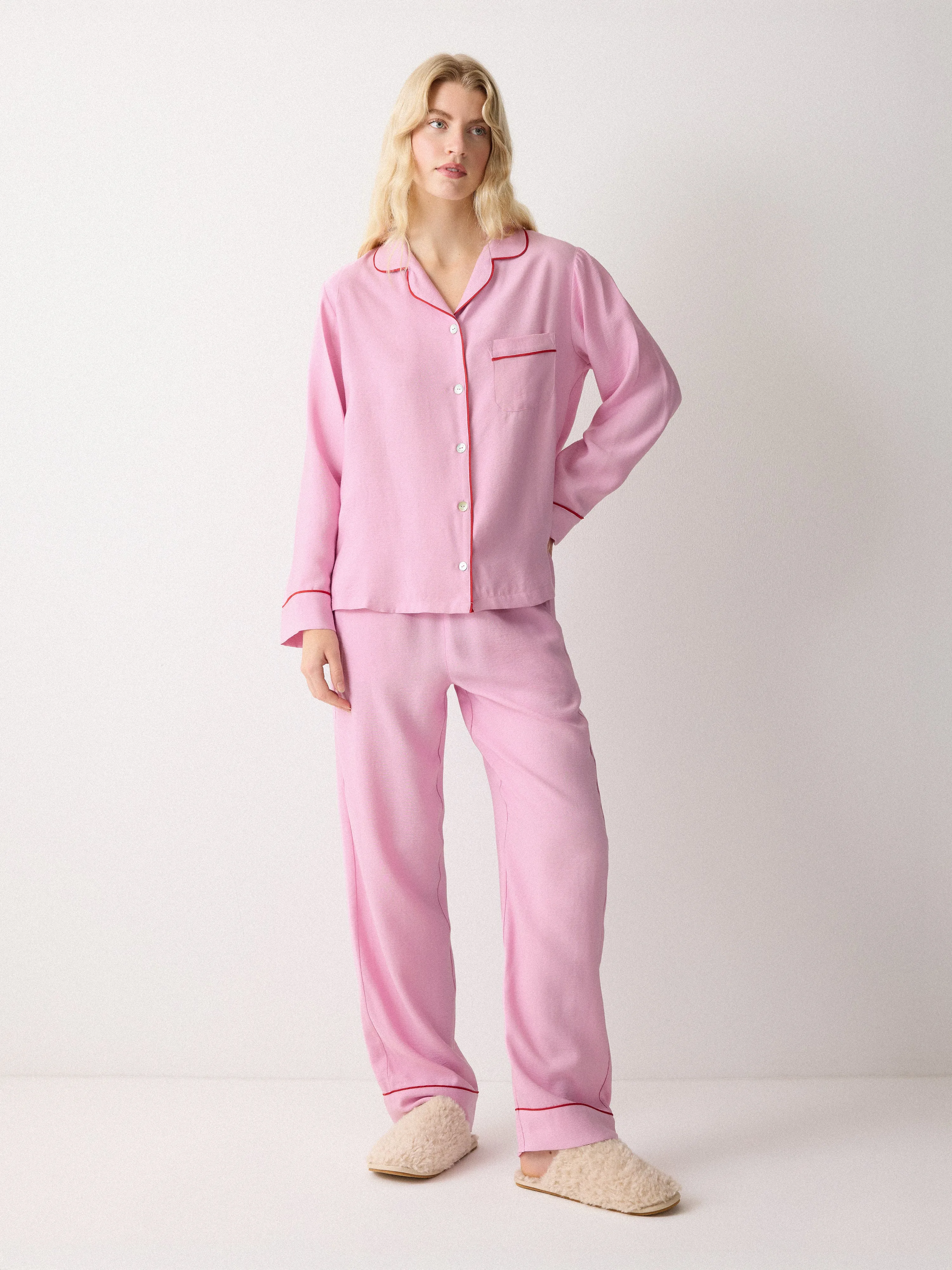 Piped Detail Relaxed Pyjamas | Pink sold by Jigsaw